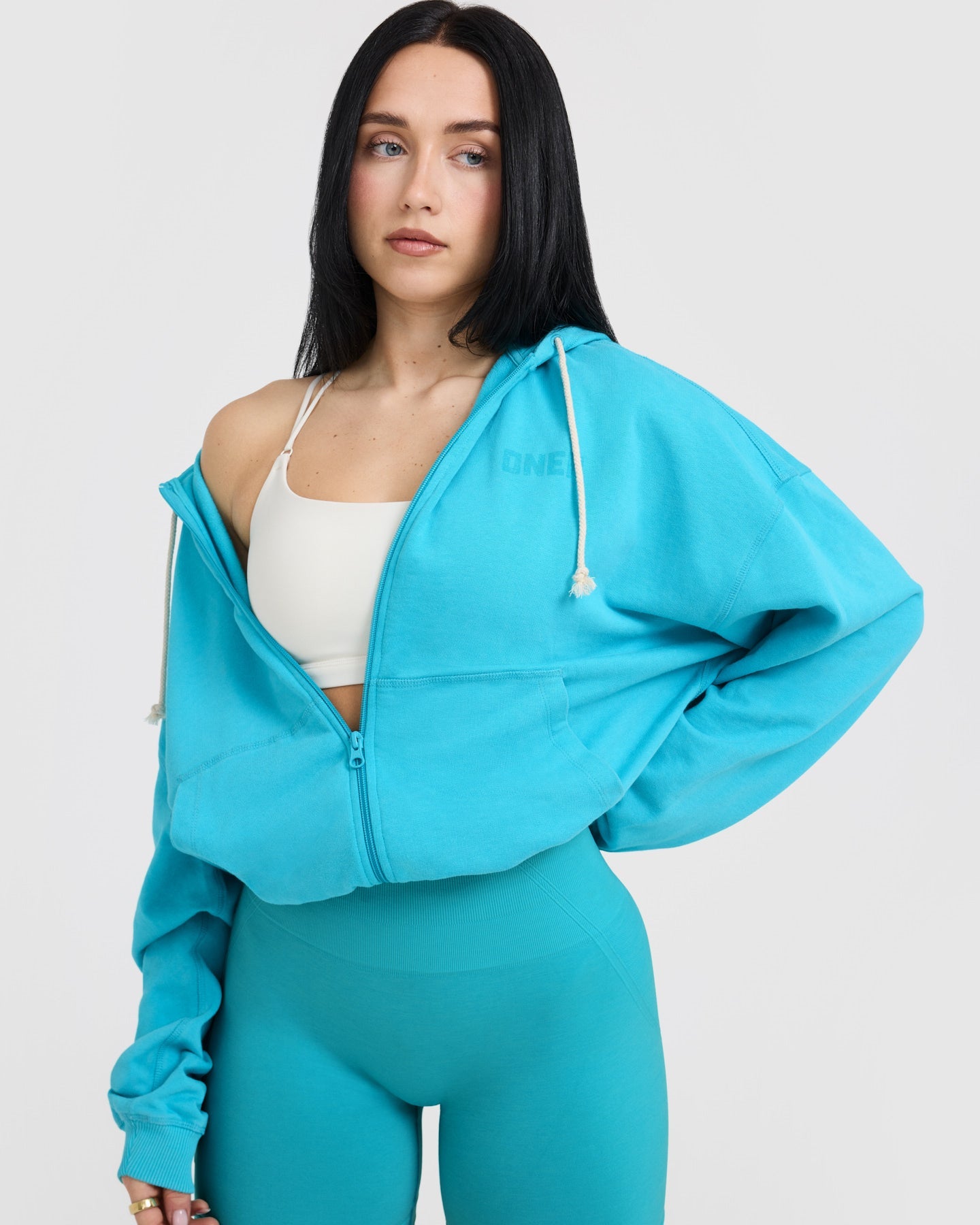 Raw Lounge Oversized Zip Hoodie for Women & Men - Soft Fleece Pullover with Front Pockets, Aqua Blue | Cozy Casual Wear for Home, Gym & Outdoor Activities