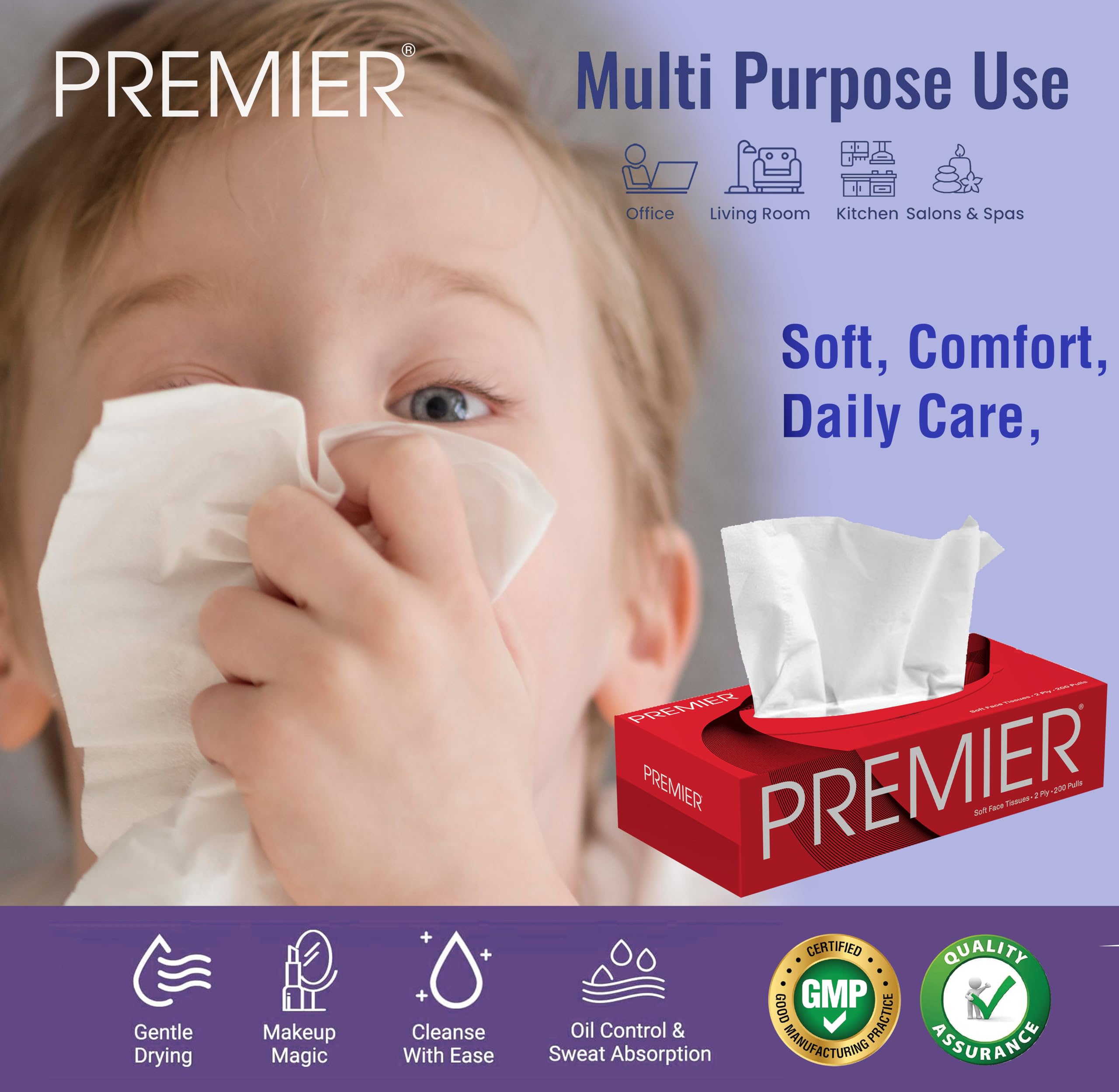 Premium 2-Ply 200-Pull Facial Tissue Box, Travel Size (Pack of 3) - 600 Pulls, 1200 Sheets - Soft & Strong for Home, Office, Car & Travel Use