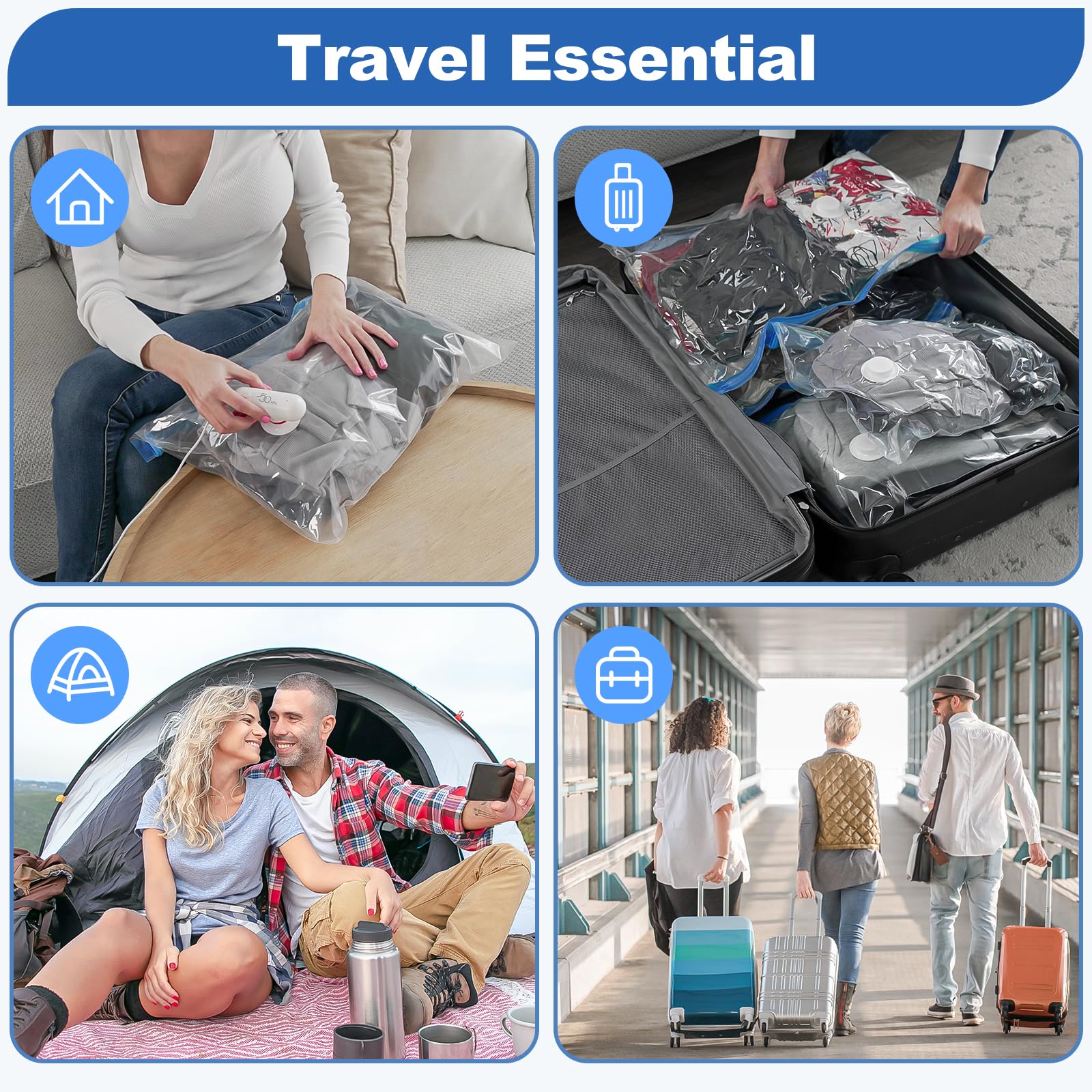 6 Pack Vacuum Storage Bags for Travel - Space Saving Compression Bags with USB Electric Pump for Clothes, Blankets & Bedding | Perfect for Suitcase Organization & Seasonal Storage