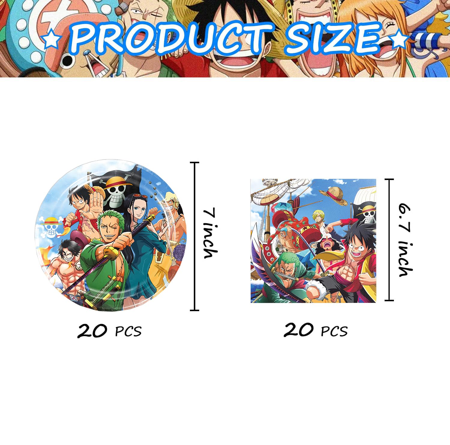 40-Pack One Piece Party Supplies Set - 20 Plates & 20 Napkins for Anime Birthday Party Decorations | Perfect for Kids' Themed Parties, Birthday Celebrations, and Anime Fan Gatherings