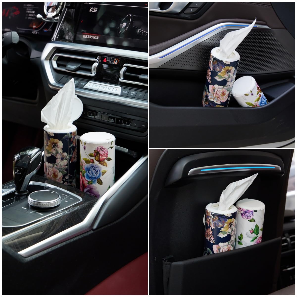 4-Pack Round Car Tissue Holder with Cap, Travel Tissue Tube for Car Cup Holder, Compact Facial Tissue Container for Car, Home, Office, and On-the-Go Use