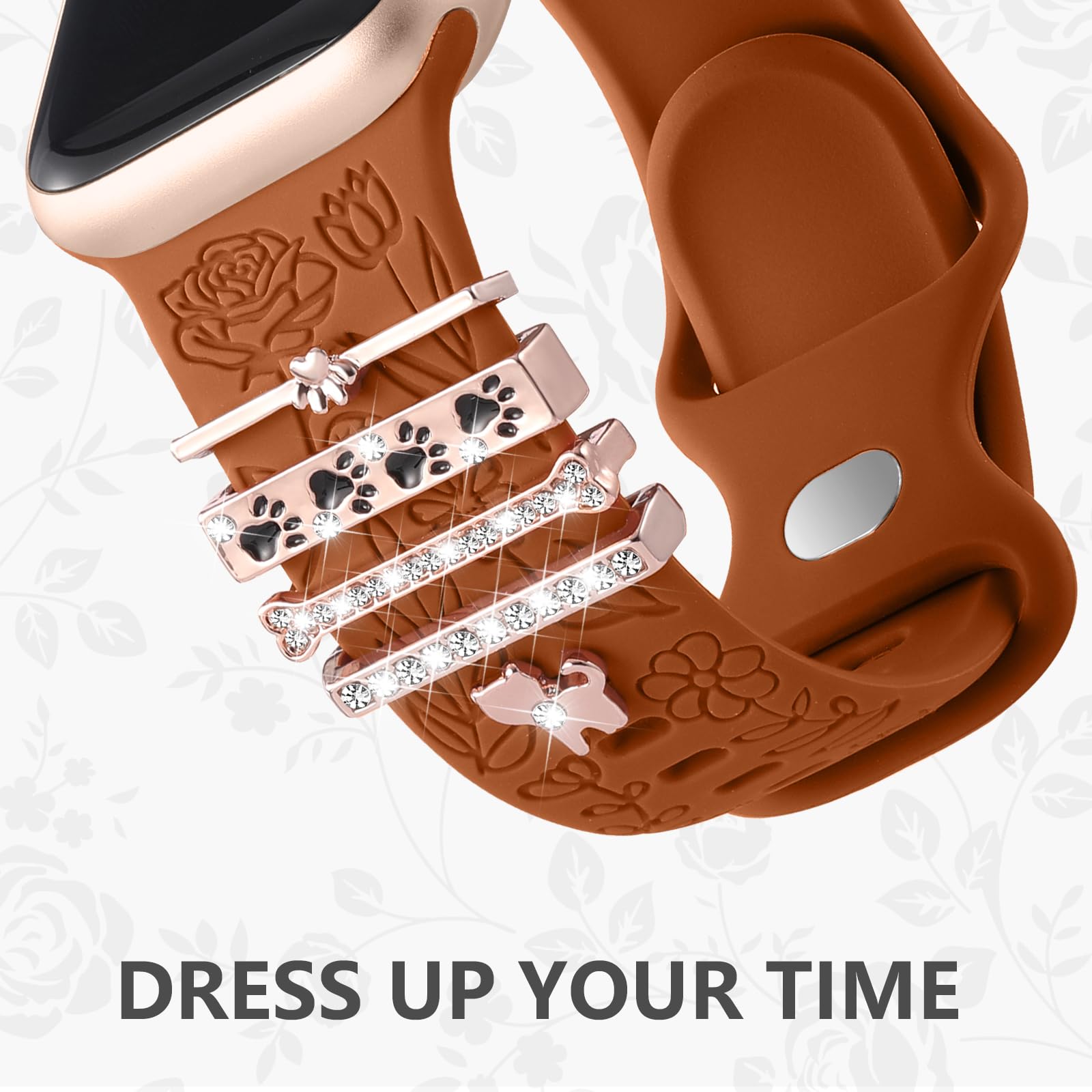 DaQin Floral Engraved Silicone Band Compatible with Apple Watch 38mm 40mm 41mm 42mm 44mm 45mm - Women's Decorative Strap for Series SE/1/2/3/4/5/6/7/8/9 - Perfect for Workouts, Office Wear & Fashion Accessories