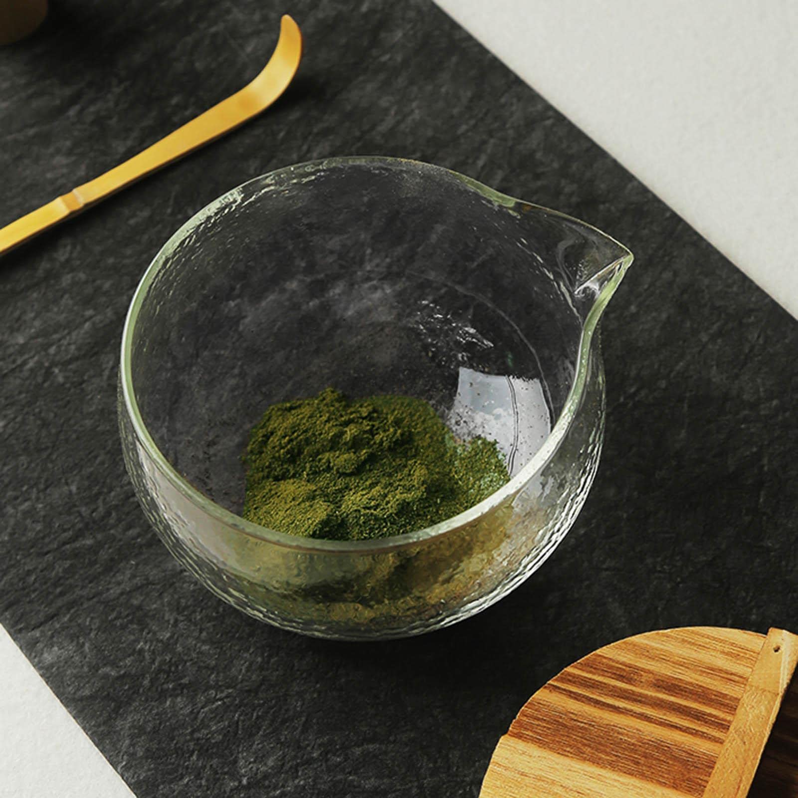 500ml Clear Textured Glass Matcha Bowl with Spout - Japanese Tea Ceremony Cup for Whisking, Serving Matcha, Latte & Hot Beverages - Perfect for Tea Lovers & Home Baristas
