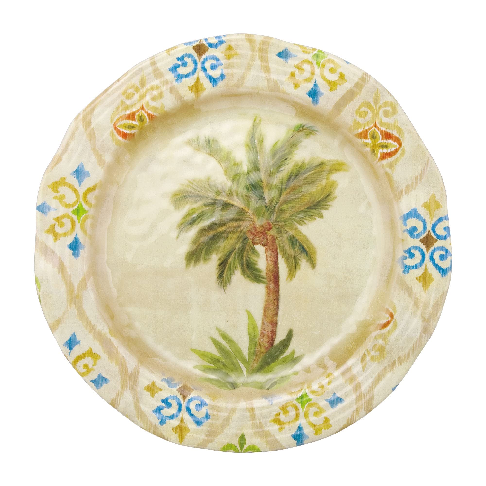 UPware 12-Piece Ikat Palm Melamine Dinnerware Set - Durable Outdoor Dishes, Plates & Bowls for 4 - Colorful BPA-Free Dish Set for Picnics, BBQs & Pool Parties