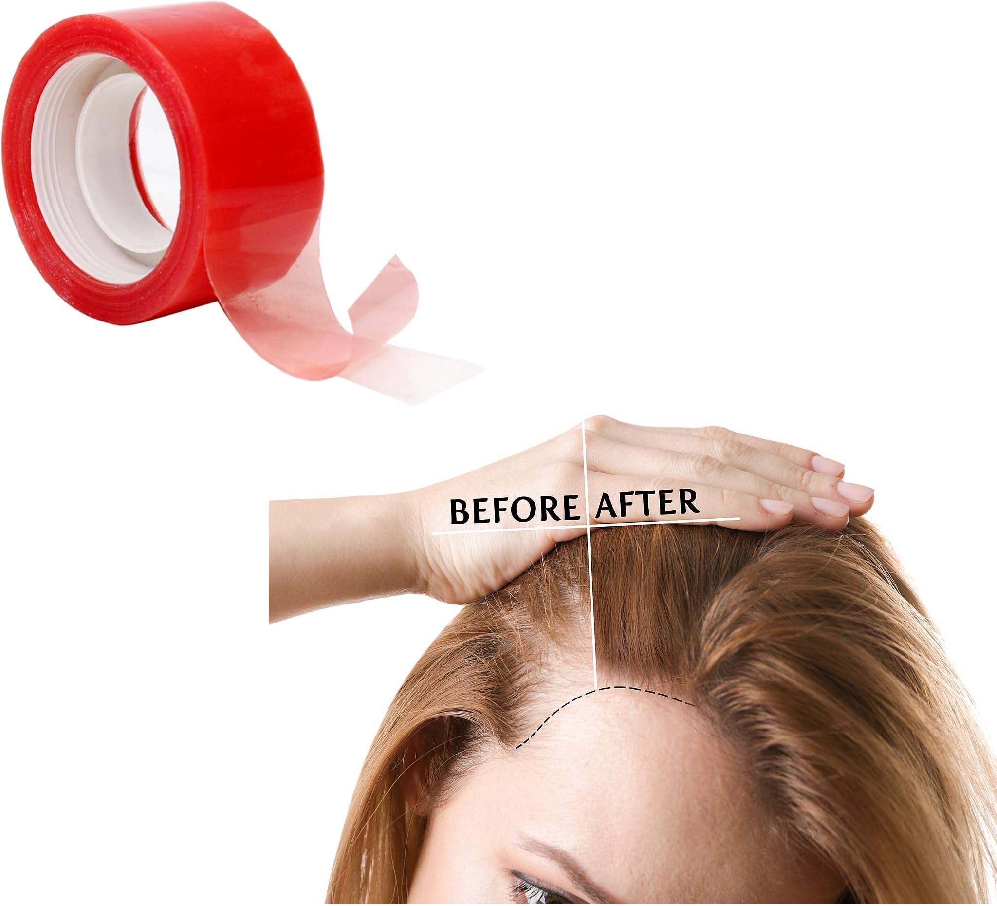 BOXO Transparent Double Sided Hair Wig Tape - Strong Hold for Hair Patch & Toupee - Red Color - Perfect for Daily Wear, Cosplay & Hair Replacement Solutions