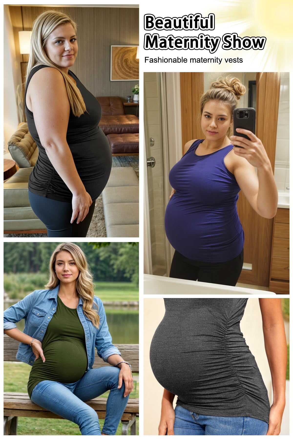 PARNIXS Women's Maternity Tank Tops - 3 Pack Breathable Sleeveless Summer Pregnancy Shirts for Comfort & Style - Perfect for Casual Wear, Maternity Photos & Everyday Outfits