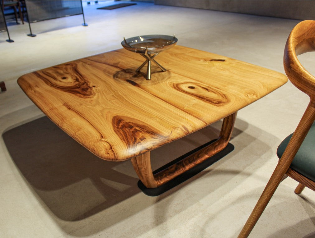 Rustic Solid Chestnut Wood Coffee Table with Natural Wood Legs - Perfect for Living Room, Farmhouse Decor & Cozy Home Style