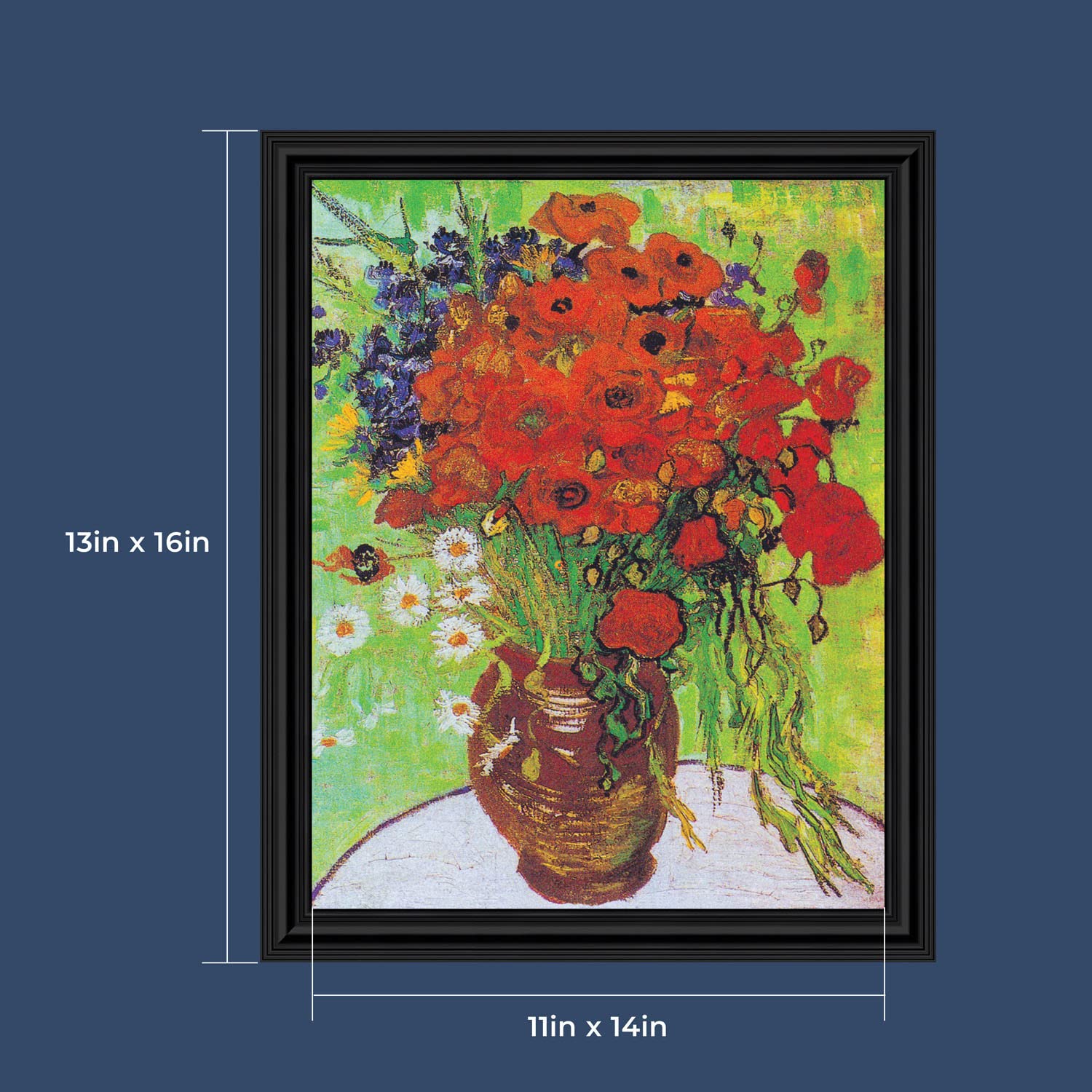 Vincent Van Gogh Red Poppies and Daisies Framed Art Print - 11x14 Inch Red Flower Wall Decor for Living Room, Bedroom & Office - Premium Home Decoration Gift Idea