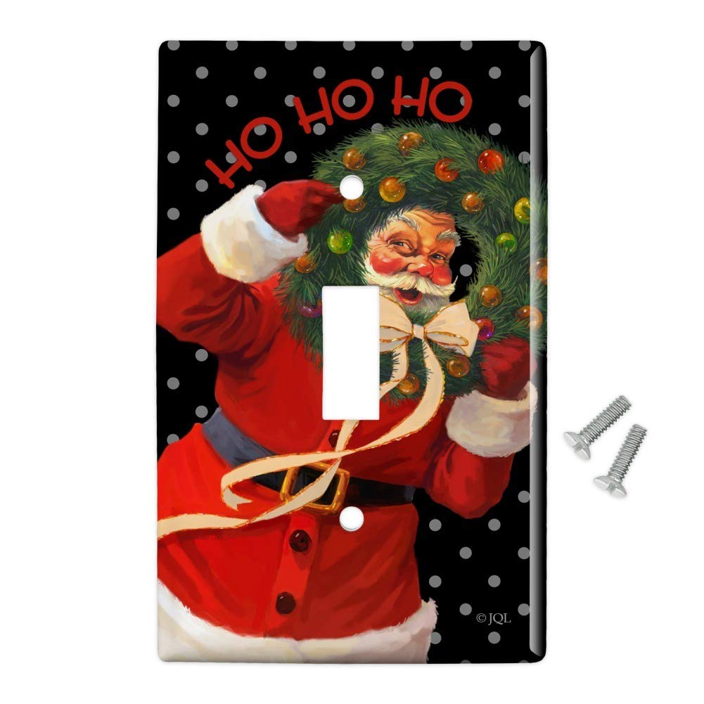 Christmas Santa Ho Ho Ho Wreath Plastic Wall Decor - Holiday Light Switch Plate Cover for Home & Office | Perfect for Living Room, Bedroom, Kitchen Decor