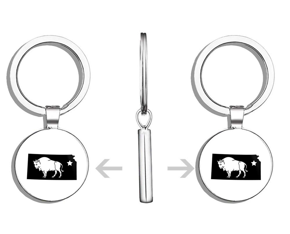Kansas Buffalo Double-Sided Stainless Steel Keychain - Durable Key Ring Holder with Car Key Finder - Perfect for Key Organization and Easy Retrieval at Home, Office or Travel