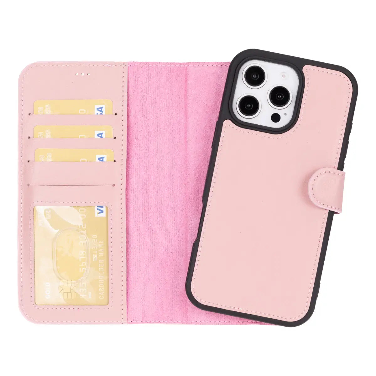 Pink Leather Wallet Case for iPhone 16 Pro Max - Slim Protective Phone Cover with Card Slots | Perfect for Everyday Use, Travel & Business (2024 Model)