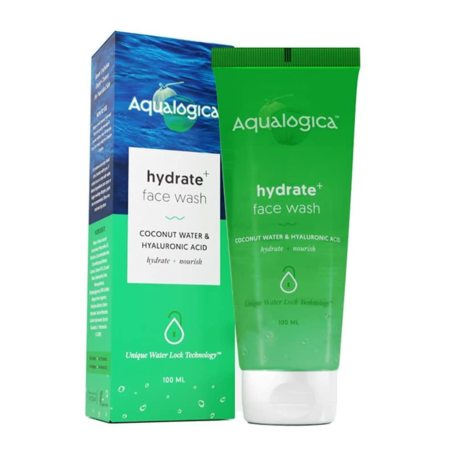 Aqualogica Hydrate+ Face Wash with Hyaluronic Acid & Coconut Water | Deep Cleansing & Hydrating Facial Cleanser for Men & Women | Oily, Combination & Glowing Skin Care | 100ml | Perfect for Daily Skincare Routine & Travel