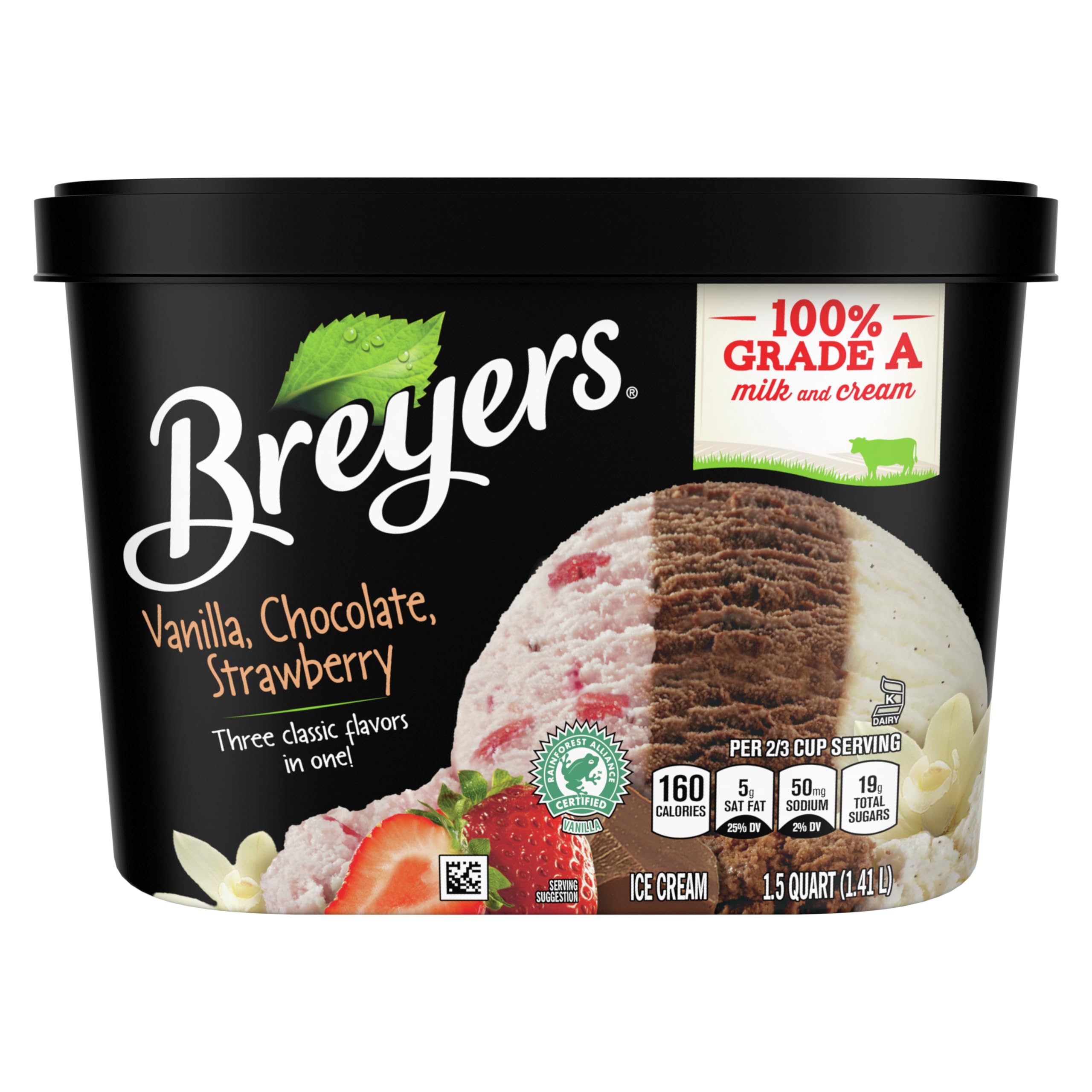 Breyers Original Ice Cream - Vanilla, Chocolate & Strawberry Flavors - 1.4L Tub - Made with 100% Grade A Milk & Cream - Perfect for Desserts, Parties & Family Treats