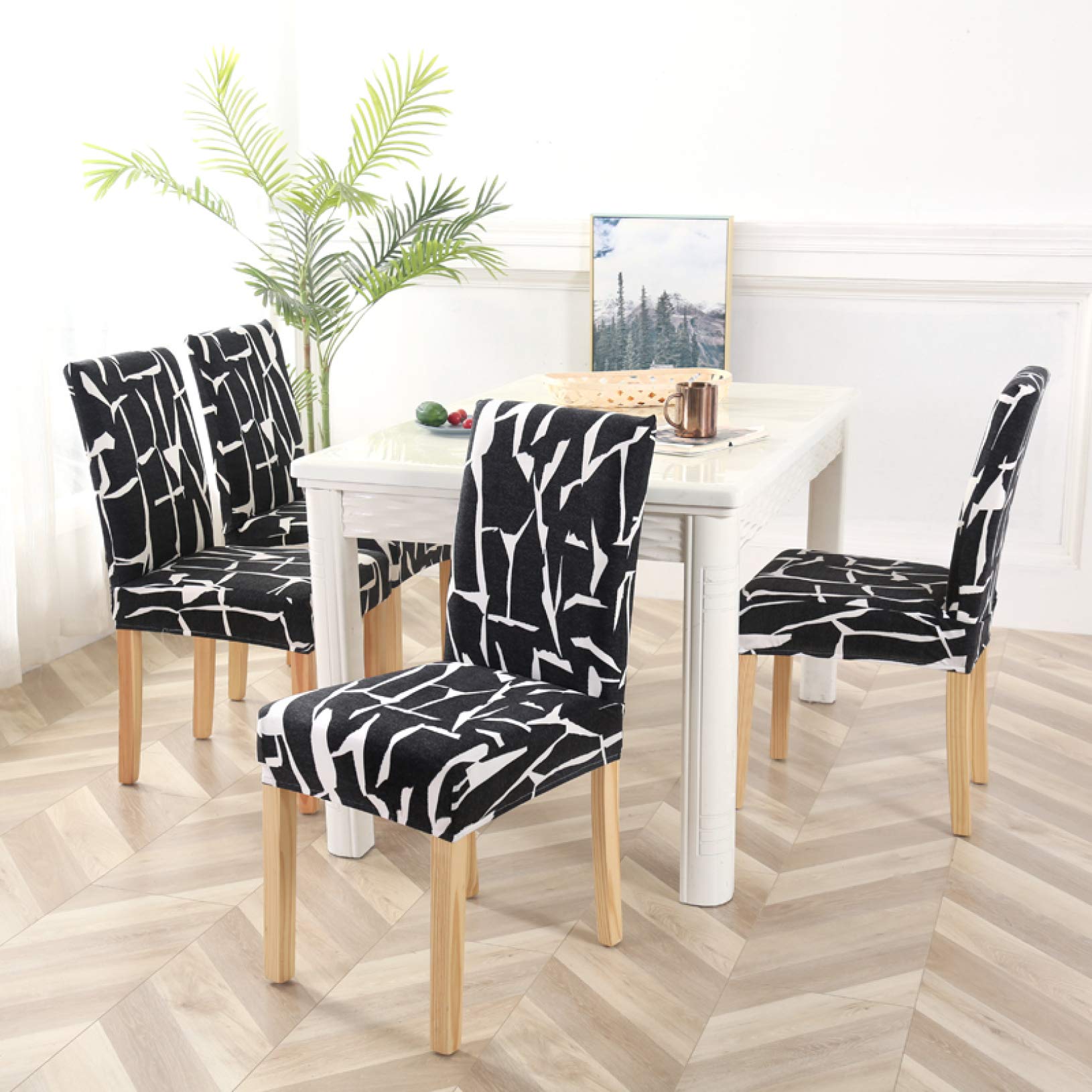 KKONION 4Pc/6Pc Removable Stretch Dining Chair Covers - Universal Fit for Folding Chairs, Banquet Seats & Home Decor - Printed Slipcovers for Dining Room, Wedding, Party & Restaurant Use