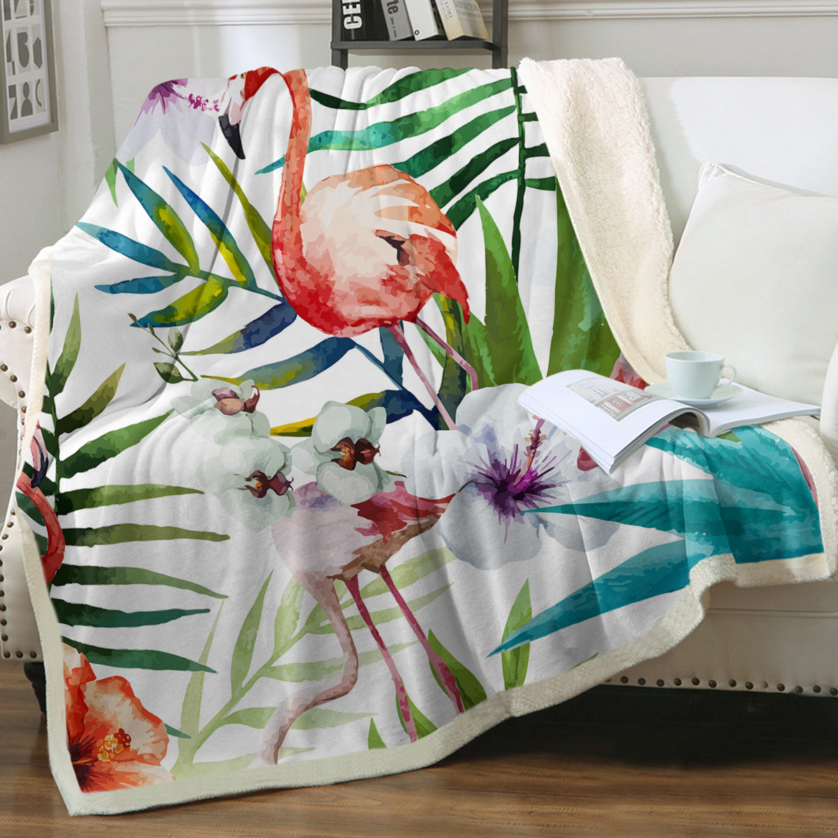 Cozy Flamingo Print Sherpa Fleece Blanket - Ultra Soft & Warm Throw for Couch, Bed, or Travel - Perfect for Winter, Camping & Gifts