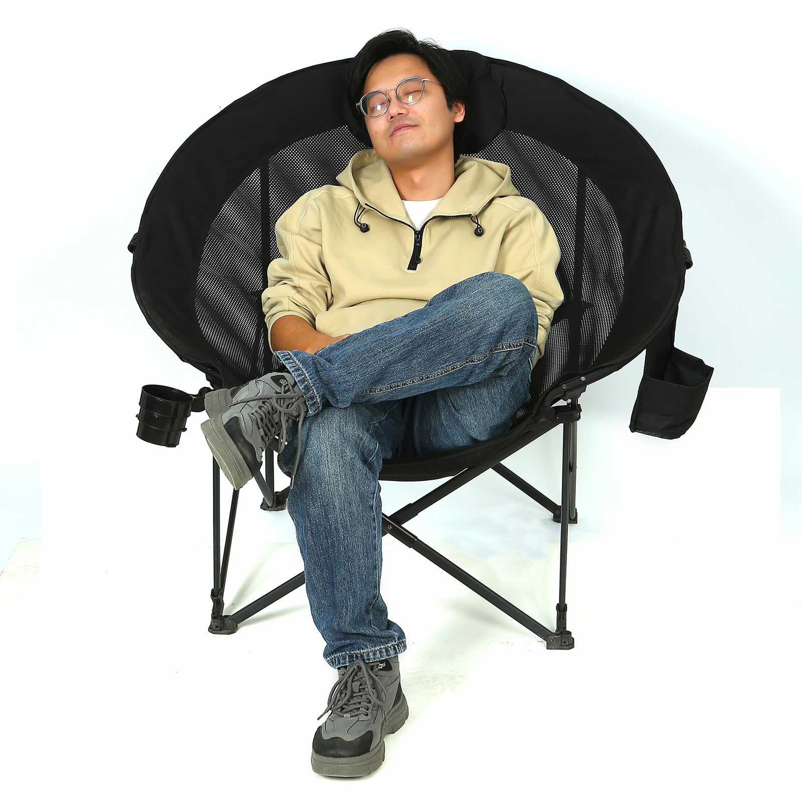 ROCK CLOUD Oversized Folding Camping Chair with Padded Seat - Portable Moon Chair for Outdoor Activities, Camping, Hiking, Fishing, Beach, Picnics, Backyard & Lawn - Heavy Duty & Comfortable - Black