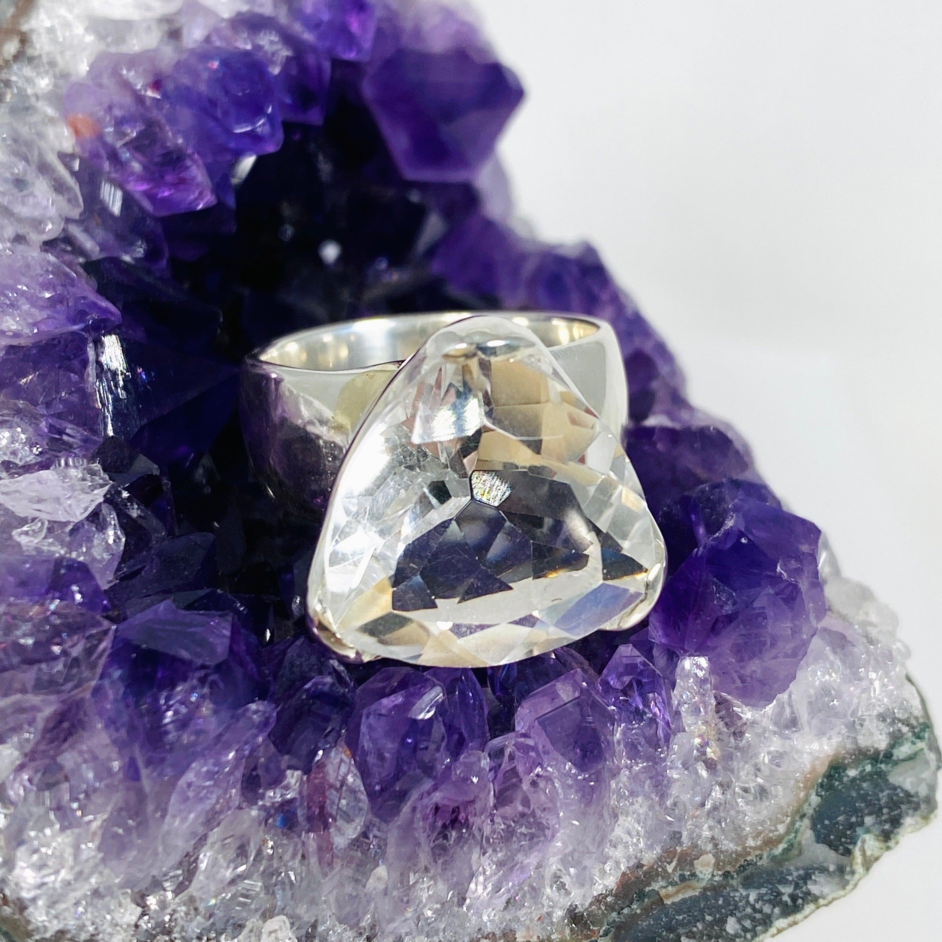 Natural Clear Quartz Trillion Faceted Ring - Size 7 | KRGJ2941 | Elegant Healing Crystal Jewelry for Meditation, Energy Work & Spiritual Gifts