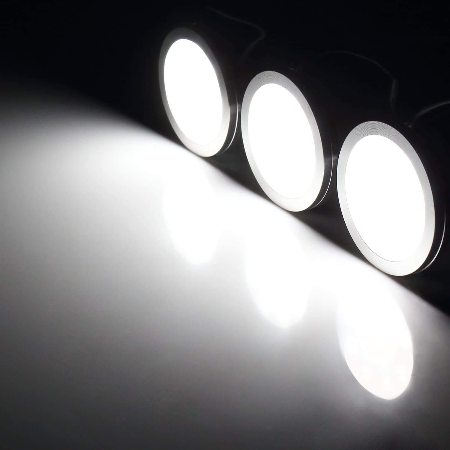 Cefrank 6-Pack Dimmable LED Puck Lights - 18W 1500 Lumens Under Cabinet Lighting Kit with Rotary Dimmer Switch - White 6000K for Kitchen, Closet, Bookcase, Shelf - Perfect for Task Lighting & Home Decor