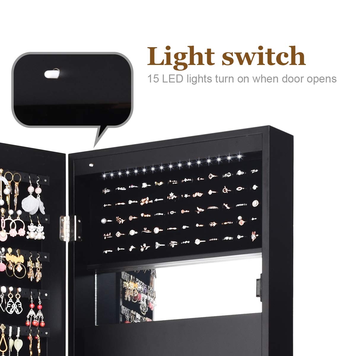 KOTEK 15 LED Light Jewelry Cabinet with Mirror - 47