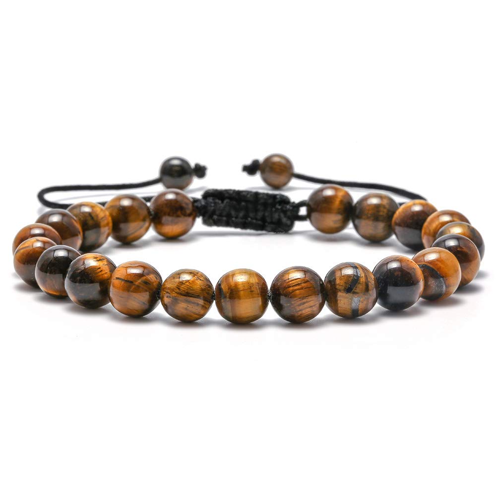 Tiger Eye & Lava Rock Men's Bracelet - 8mm Adjustable Anxiety Relief Stone, Aromatherapy Essential Oil Diffuser, Stress Reducing Gift for Him - Perfect for Meditation, Yoga & Daily Wear