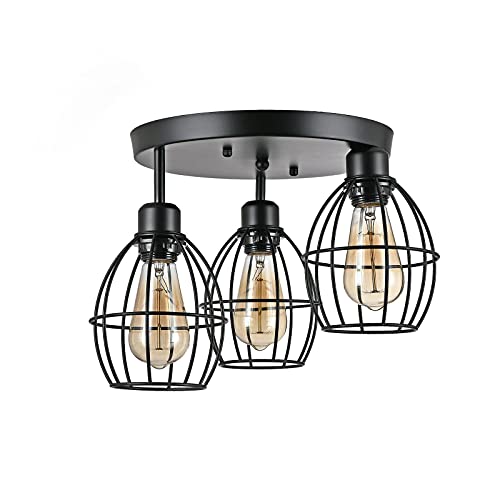 Vintage 3-Light Pendant Lamp - 11.4 Inch Metal Chandelier for Kitchen Island, Dining Room, Living Room & Foyer | Rustic Ceiling Lighting Fixture with Adjustable Chain | Perfect for Farmhouse, Industrial & Modern Home Decor