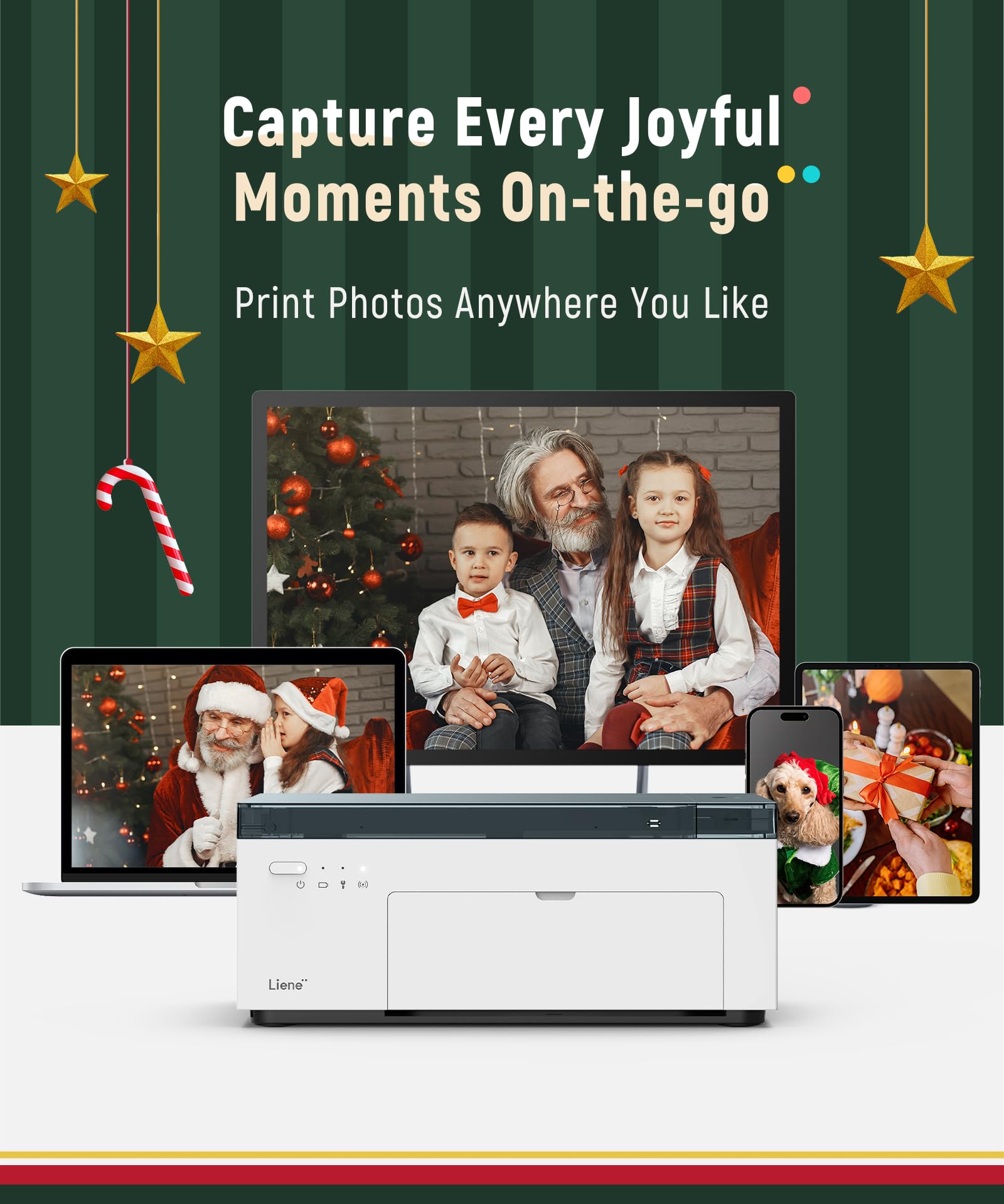 Liene 4x6'' Wireless Photo Printer with Battery & 100 Sheets + 3 Ink Cartridges - Dye Sublimation Printer for iPhone, Android, Smartphones & Computers - Perfect for Travel Photography & Home Printing