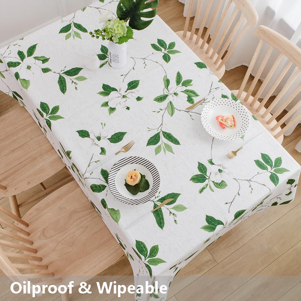 TruDelve Heavy Duty Vinyl Tablecloth - 54x54 Inch Waterproof PVC Table Cover for Kitchen & Dining - Wipeable Green Leaves Design - Perfect for Indoor/Outdoor Use, Parties, Picnics & Daily Dining Protection