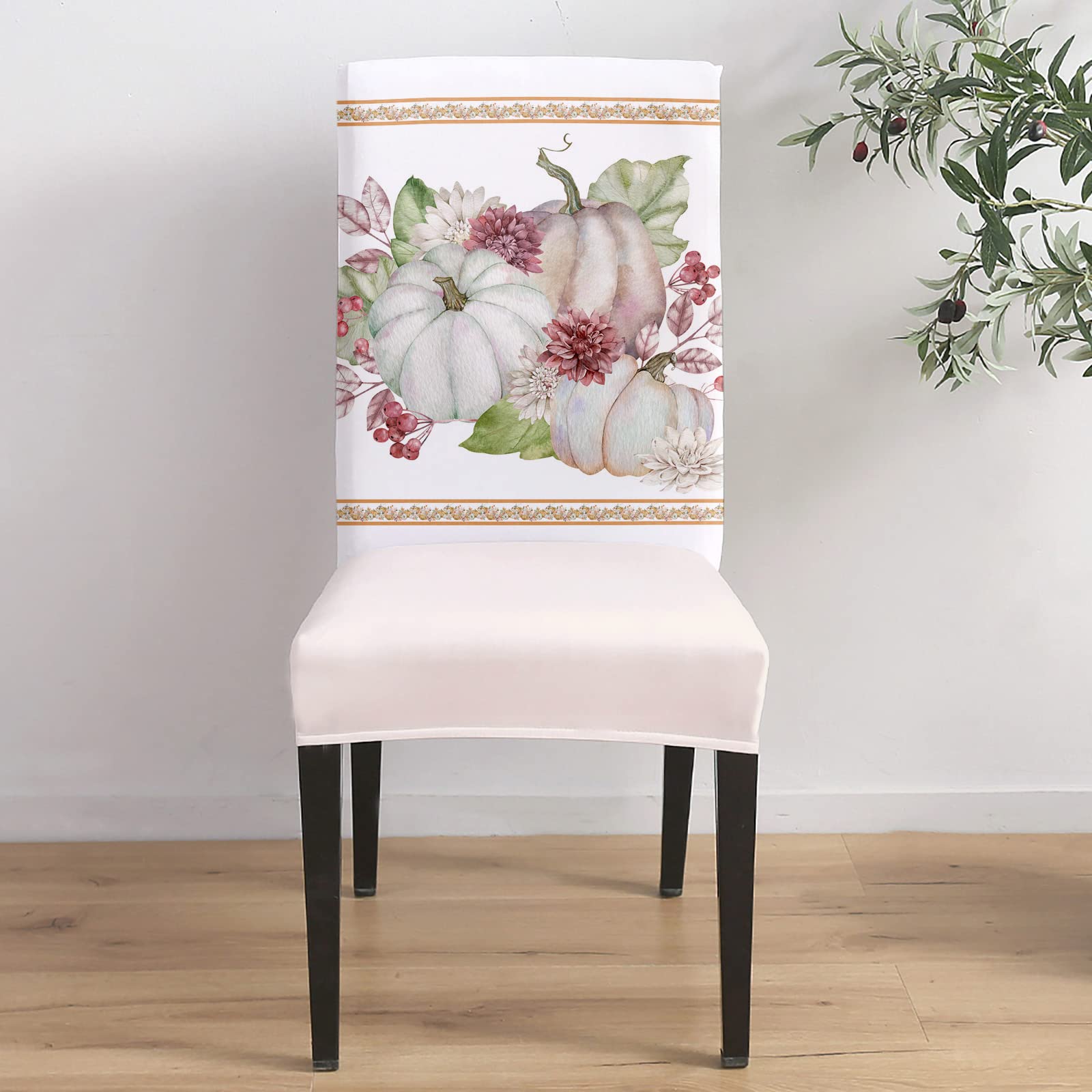 Thanksgiving Dining Room Chair Covers Set of 4 - Farmhouse Style Pumpkin & Autumn Leaves Stretch Slipcovers - Universal Fit for Kitchen, Banquet, Hotel & Home Decor - Perfect for Fall Gatherings, Thanksgiving Dinner & Holiday Decorations
