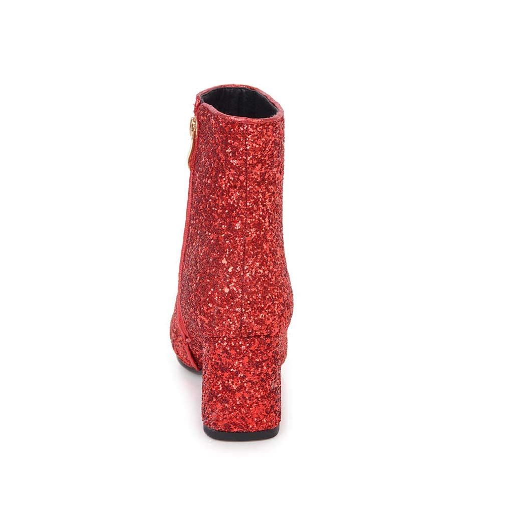 Elyffany Women's Glitter Ankle Boots with Mid Block Heel & Side Zipper - Perfect for Party, Prom, Night Out & Special Occasions
