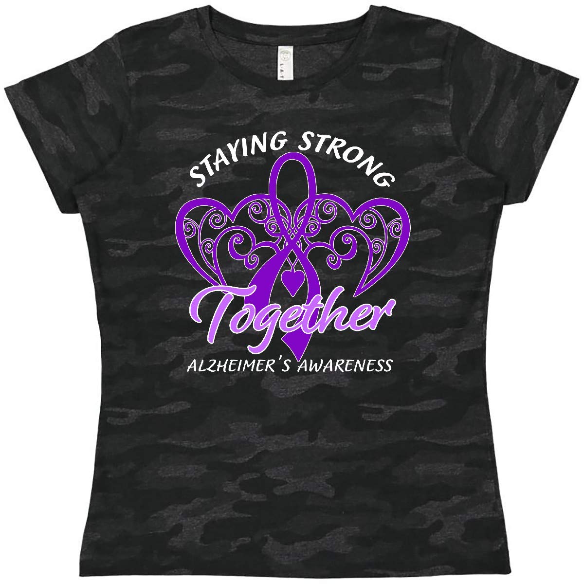 Staying Strong Together Alzheimer's Awareness Purple Women's T-Shirt | Support Cause Graphic Tee for Women | Perfect for Fundraisers, Walks & Awareness Events