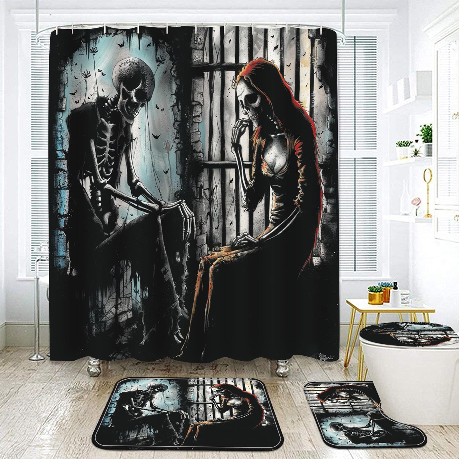NEWSUYAA Halloween Shower Curtain Set with Non-Slip Bath Rugs & 12 Hooks - Waterproof Bathtub Decor for Spooky Bathroom Makeover | Perfect for Halloween Party Decorations & Themed Home Decor