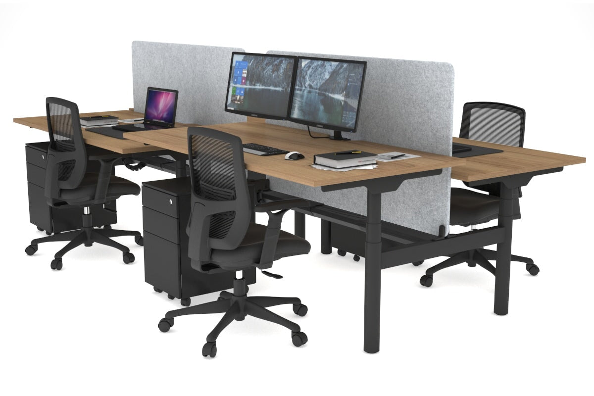 Flexi Premium Height Adjustable 4-Person H-Shaped Office Workbench - 1800L x 800W Black Frame with Cable Management | Ergonomic Standing Desk for Collaborative Workspaces & Home Offices