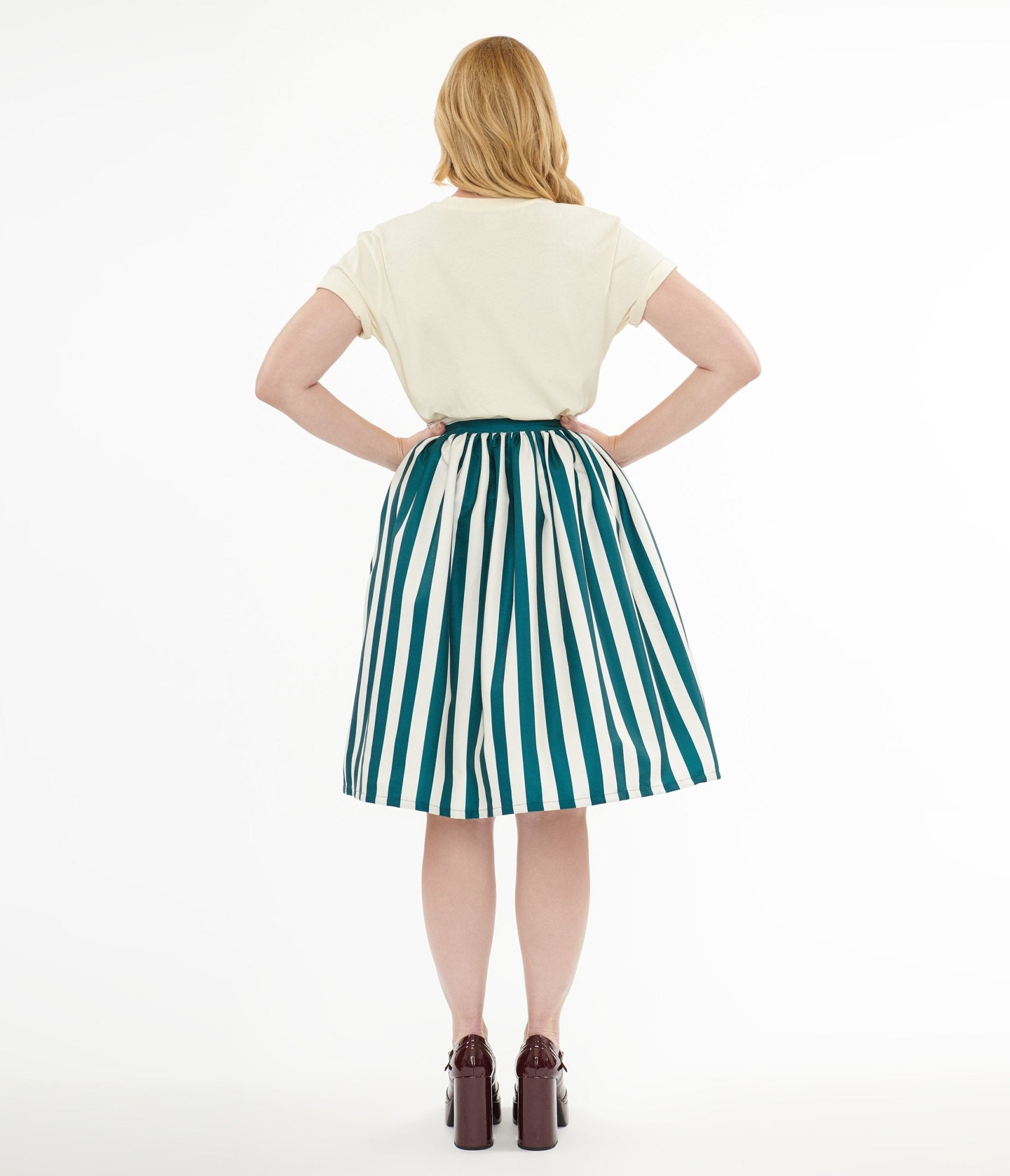 Unique Vintage The Nightmare Before Christmas Teal & White Striped Jack Skellington Swing Skirt | Tim Burton Inspired Halloween & Christmas Costume | Perfect for Cosplay, Theme Parties & Disneybounding