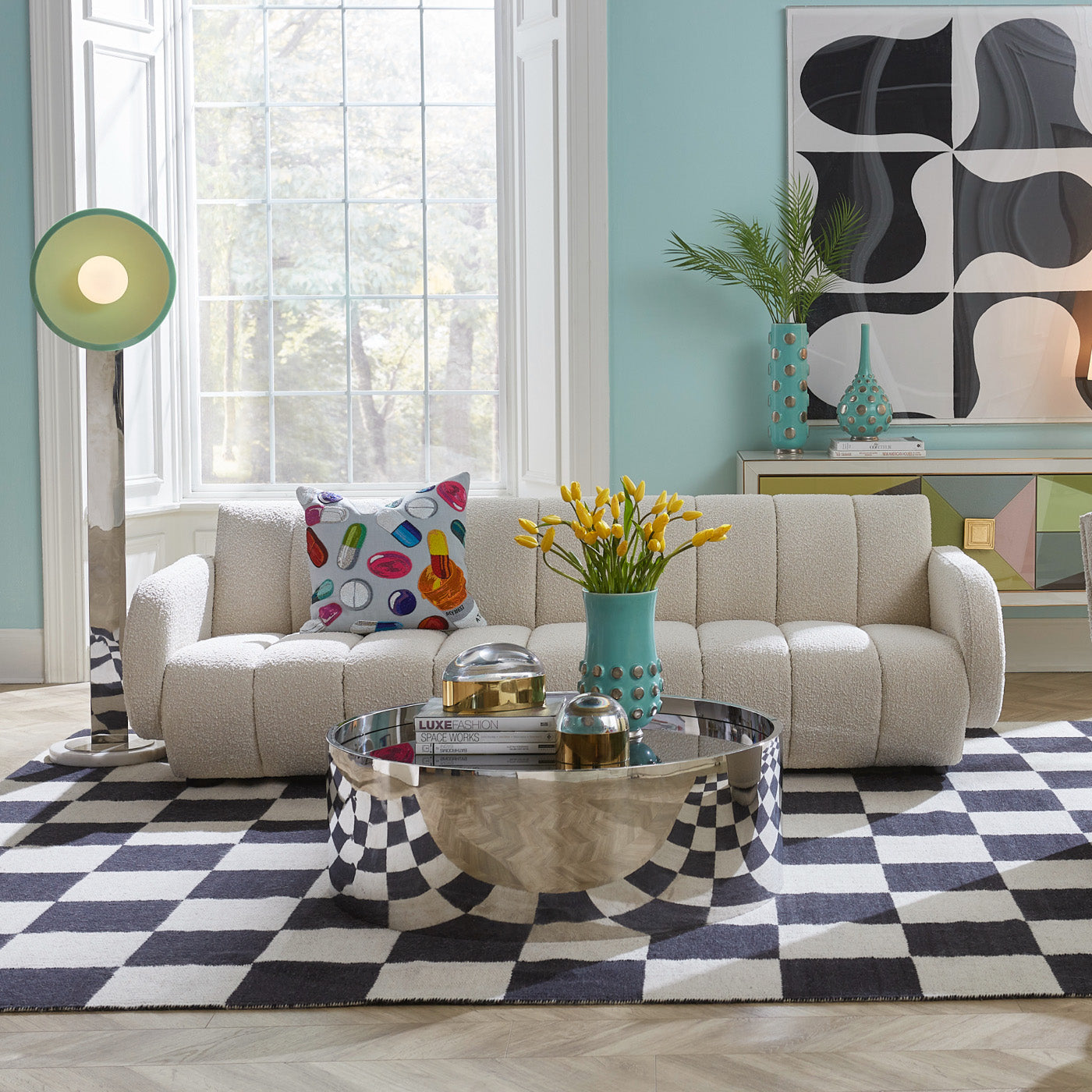 Checkerboard Large Scale Flatweave Rug - Stylish Non-Slip Area Rug for Living Room, Bedroom & Office - Perfect for Boho, Modern & Farmhouse Decor