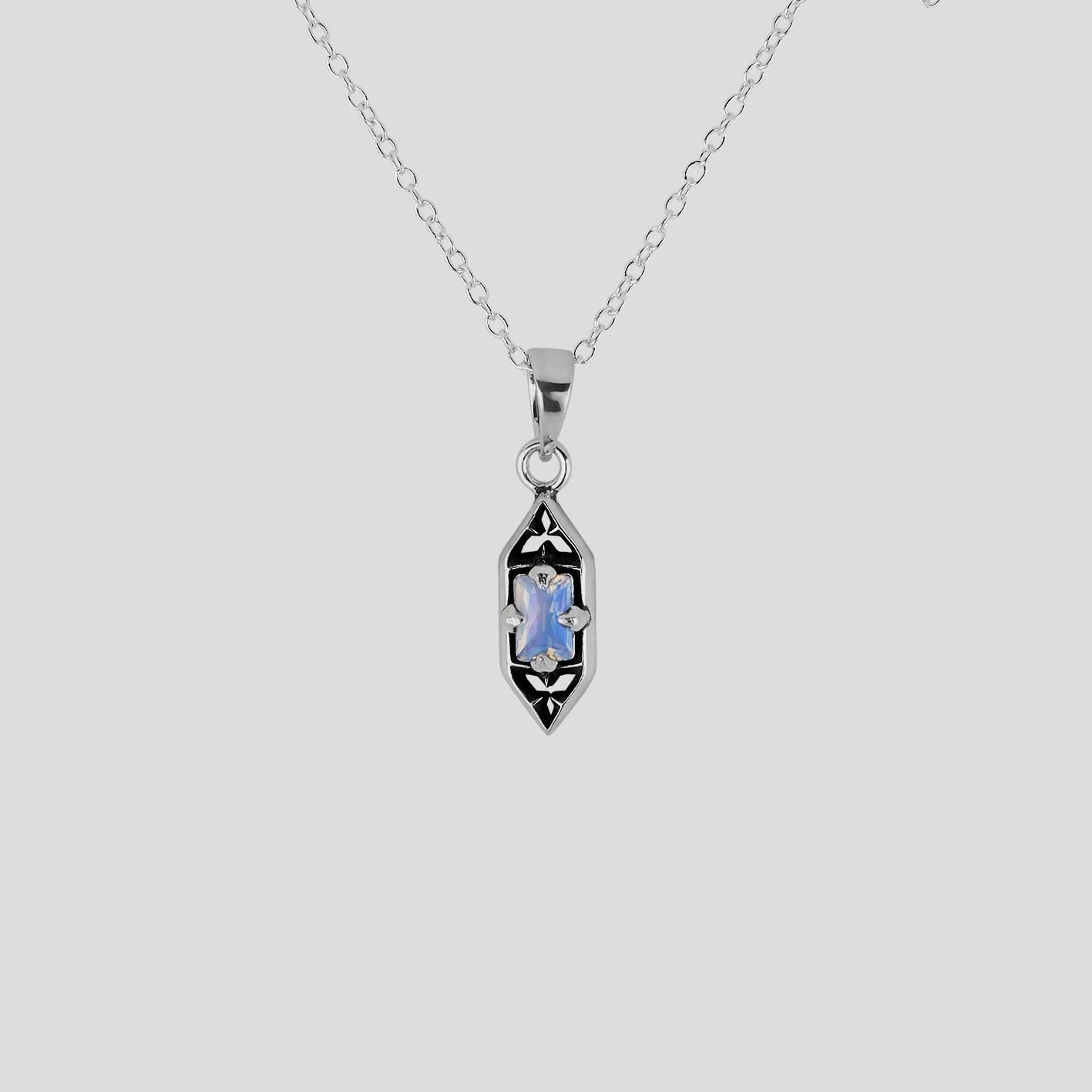 Gothic Window Opalite Necklace in Silver - Handmade Jewelry for Women, Boho Chic Necklace, Gothic Style Pendant, Perfect for Halloween, Cosplay & Witchy Aesthetic