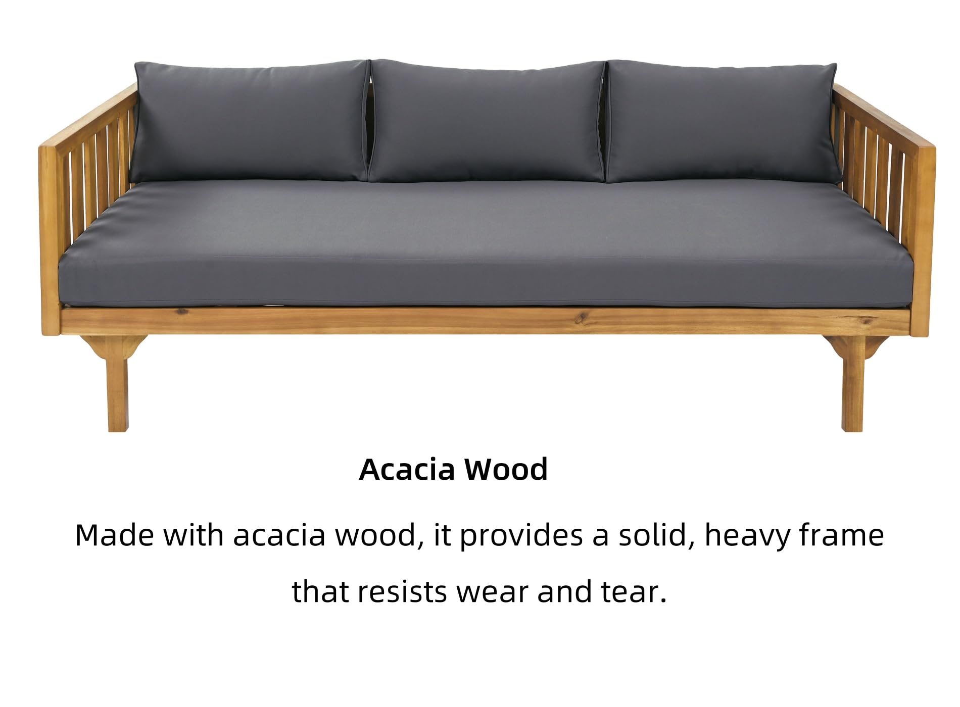Merax 3-Seater Acacia Wood Outdoor Daybed with Cushions - Patio, Backyard & Garden Furniture - Dark Grey & Brown - Perfect for Lounging, Sunbathing & Relaxing Outdoors