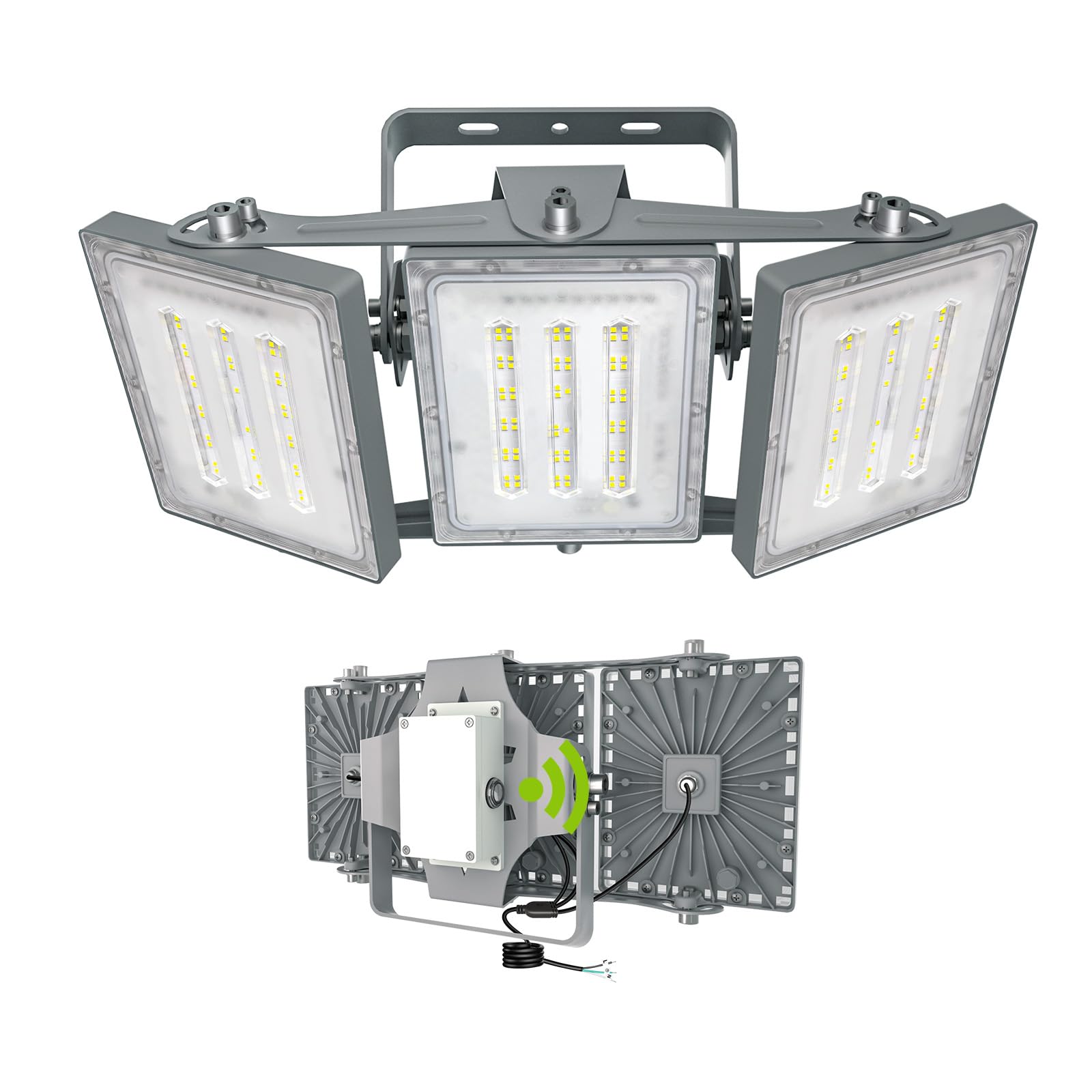 150W LED Flood Lights Outdoor, 15000LM 6000K Dusk to Dawn Security Lighting with Photocell Sensor, IP66 Waterproof Adjustable 3-Head Design - Perfect for Parking Lots, Backyards, Streets, Stadiums, and Building Facades