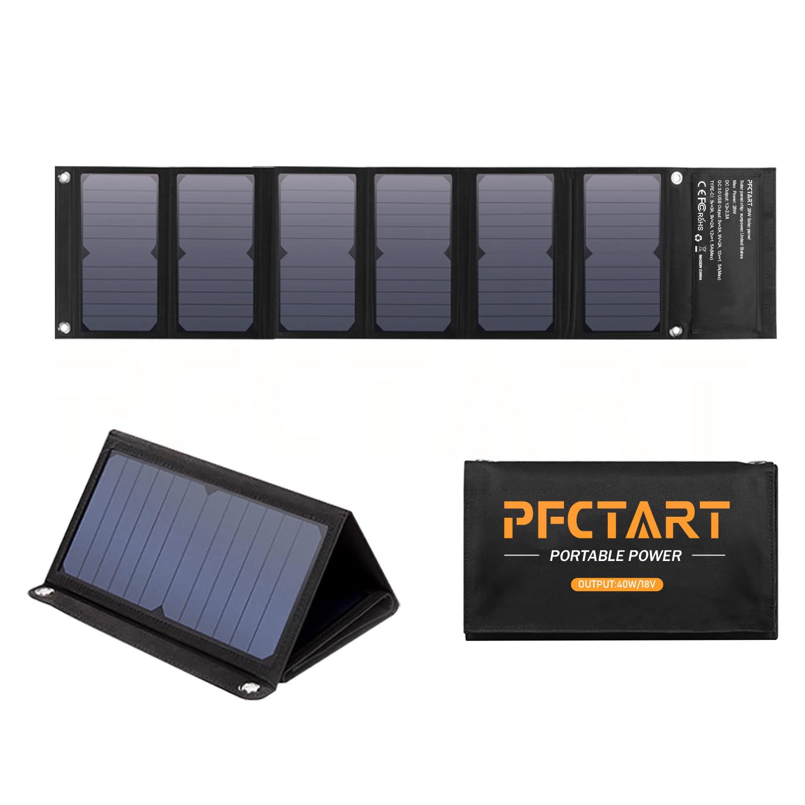 YVMOOEC 40W 6-Fold Solar Panel Charger - Portable & Foldable Solar Charger for iPhone 7/8/X/Xs/11, Samsung, LG & More - Perfect for Camping, Hiking & Outdoor Adventures