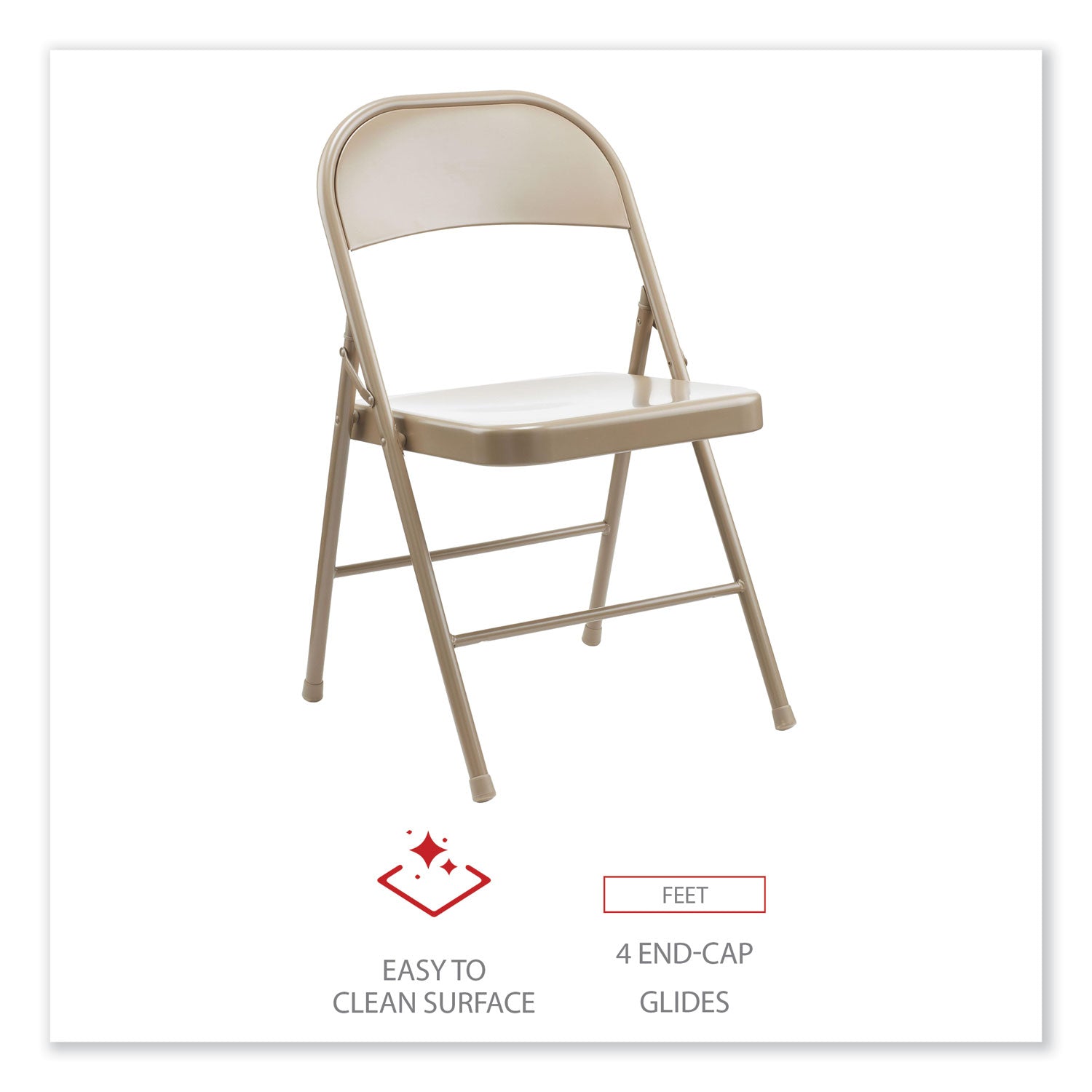 Alera® Armless Steel Folding Chair - Heavy Duty 275 lb Capacity - Tan Seat & Back - Space Saving Design - Perfect for Events, Parties, and Home Use