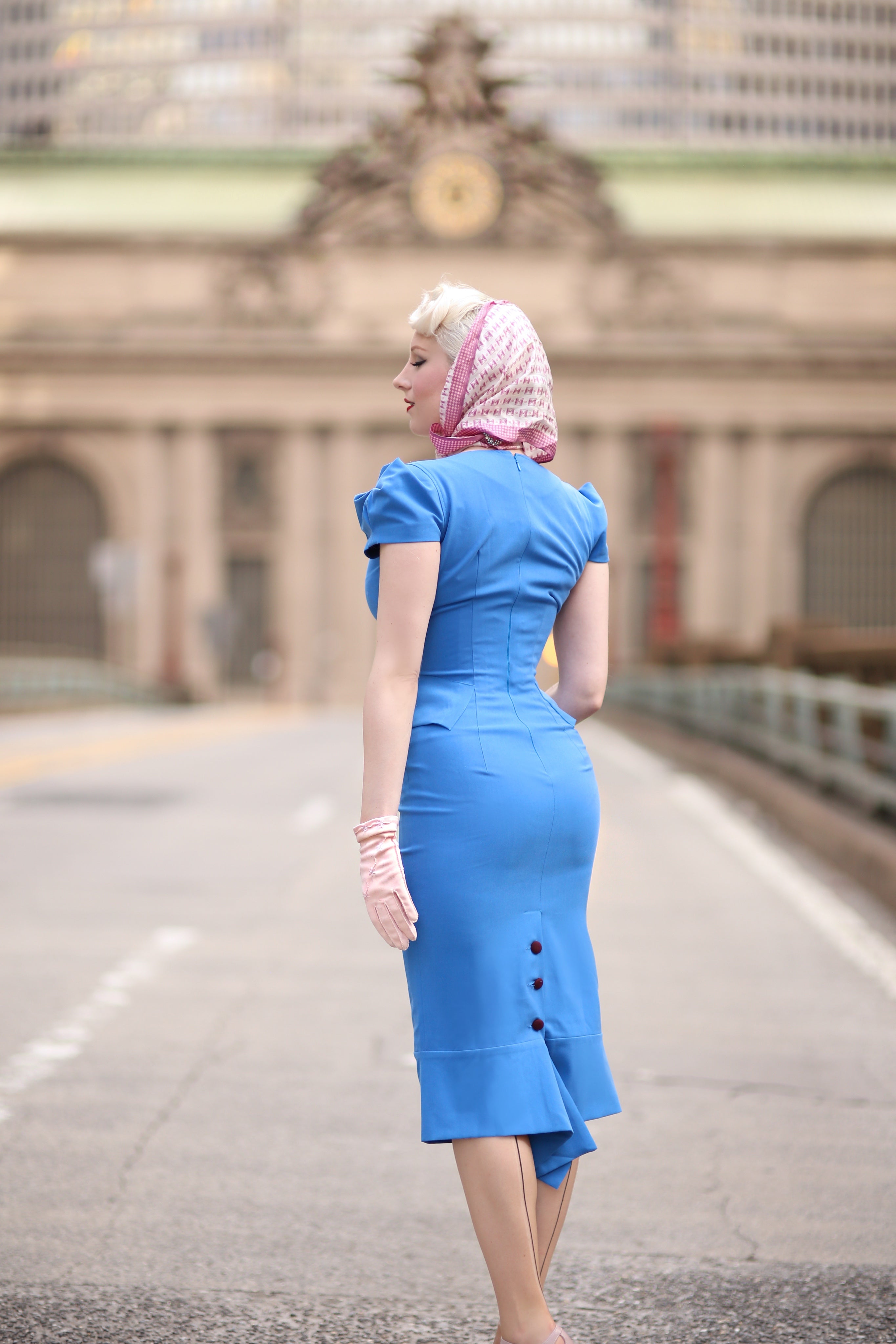 UNIQUE Galaxy Print Fishtail Pencil Dress with Pleated Sleeves - Elegant Bodycon Party Dress for Women, Perfect for Cocktail Parties, Date Nights & Special Occasions