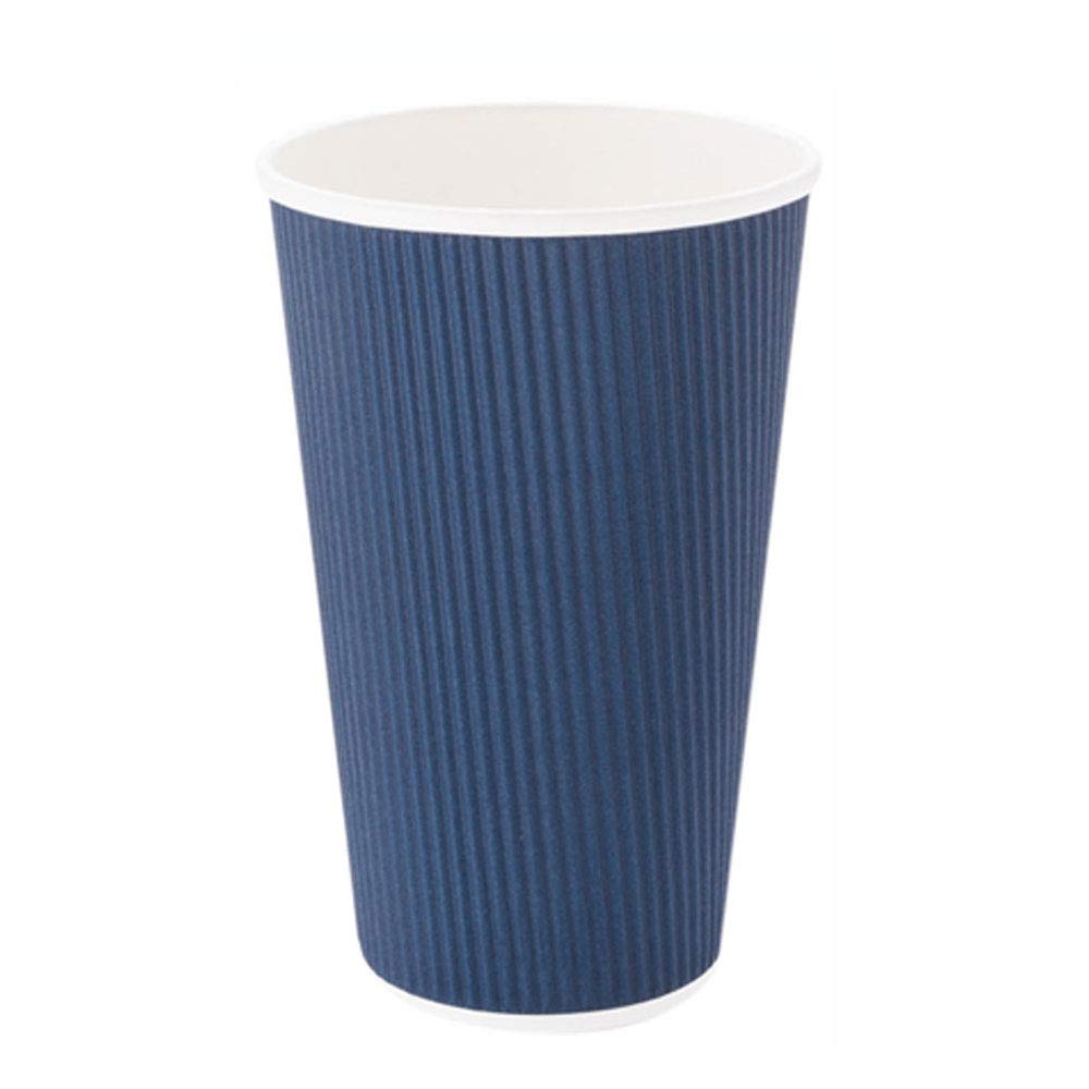 Restaurantware 16oz Disposable Coffee Cups - 500 Pack Insulated Ripple Wall Hot Paper Cups with Rolled Rim (Midnight Blue) for Coffee, Tea & Hot Beverages - Perfect for Cafes, Offices & Catering Events (Lids Sold Separately)