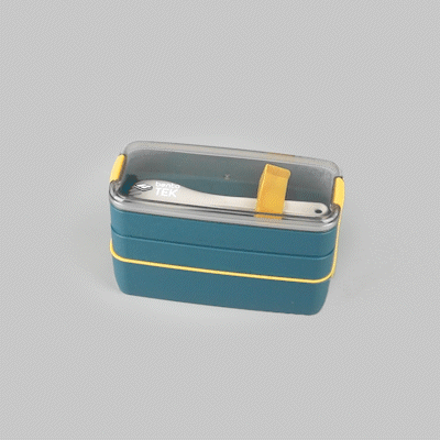 Bento Tek 30 oz 3-in-1 Lunch Box - BPA Free, Microwave Safe, Leak Proof Container with Fork & Knife - Blue & Yellow (7.5