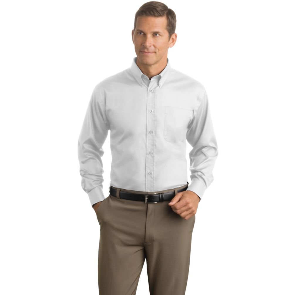 Premium Men's Herringbone Non-Iron Button Down Shirt - Classic Red House Style for Business & Casual Wear - Office, Date Night & Special Occasions
