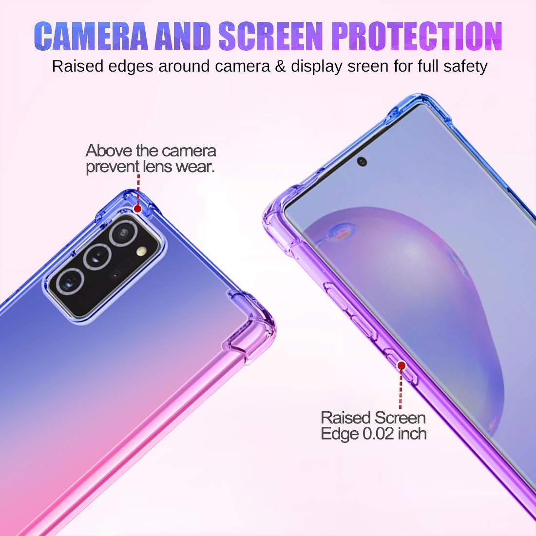 **Samsung Galaxy Note 20 Case - Slim Gradient TPU Phone Cover, Anti-Scratch & Shockproof, Soft Clear Protective Case for Note 20 6.7 Inch (2020) - Blue/Pink - Perfect for Everyday Use & Travel**