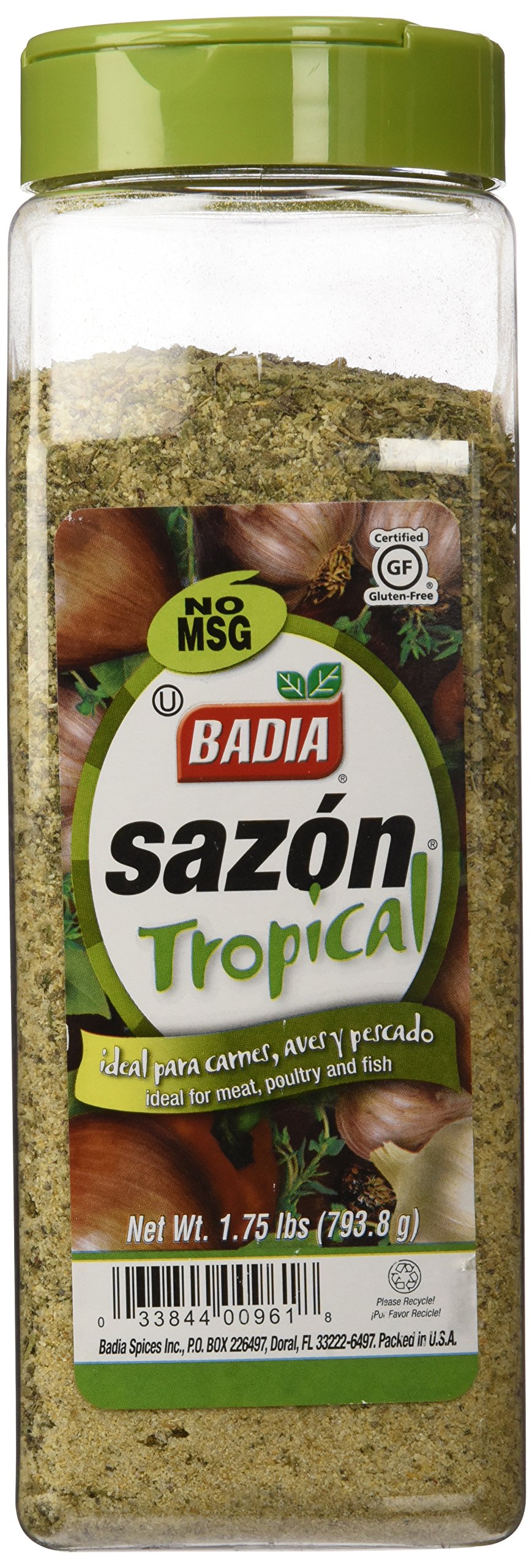 Badia Sazon Tropical Seasoning - 1.75 lb Zesty Spice Blend for Meats, Poultry & Seafood | No MSG, Gluten-Free | Perfect for Grilling, Roasting & Latin Cuisine