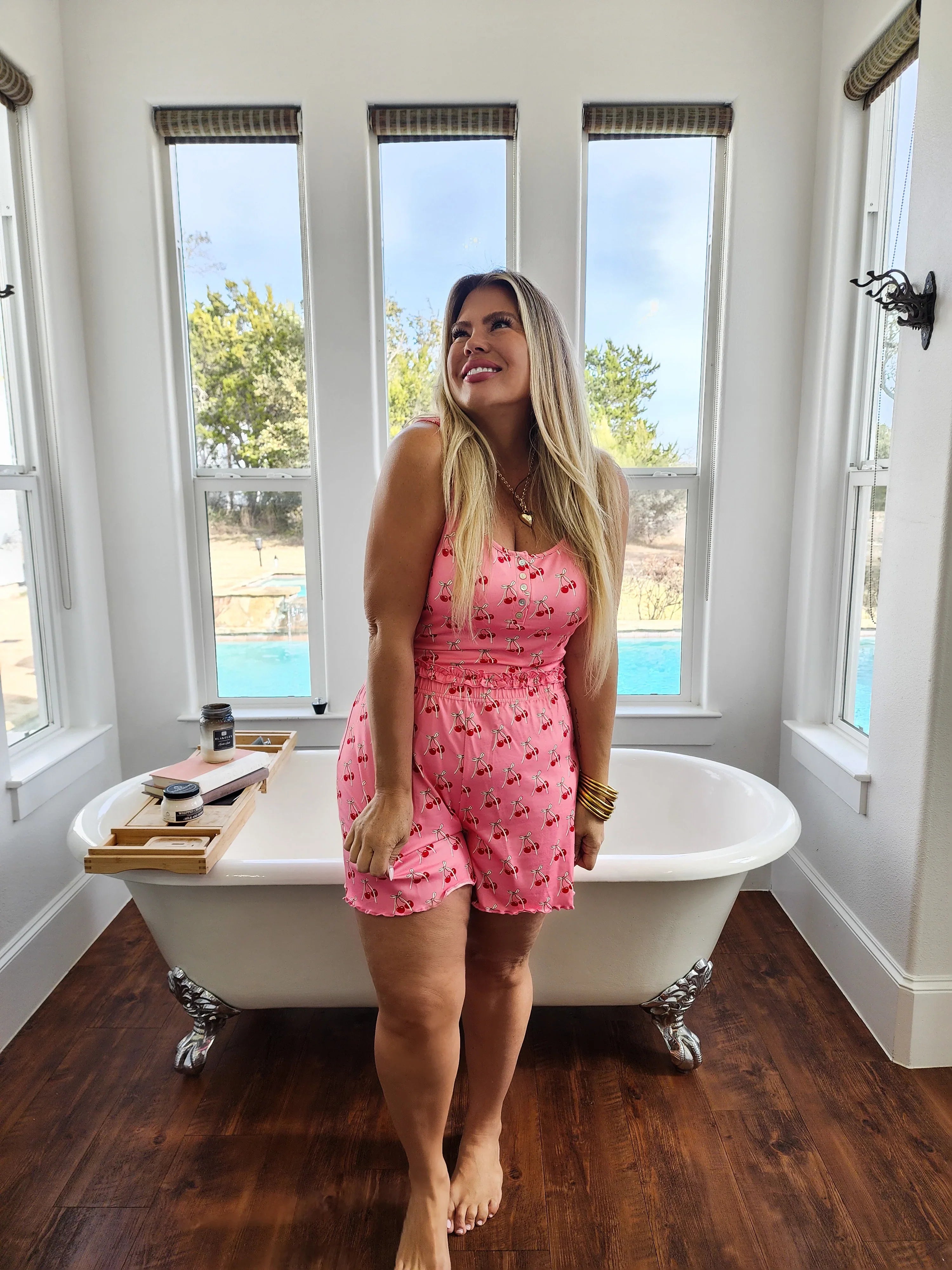 **PREORDER: Adorable Cherry & Bows Pajama Set for Women - Soft & Comfortable Sleepwear for Cozy Nights & Loungewear**