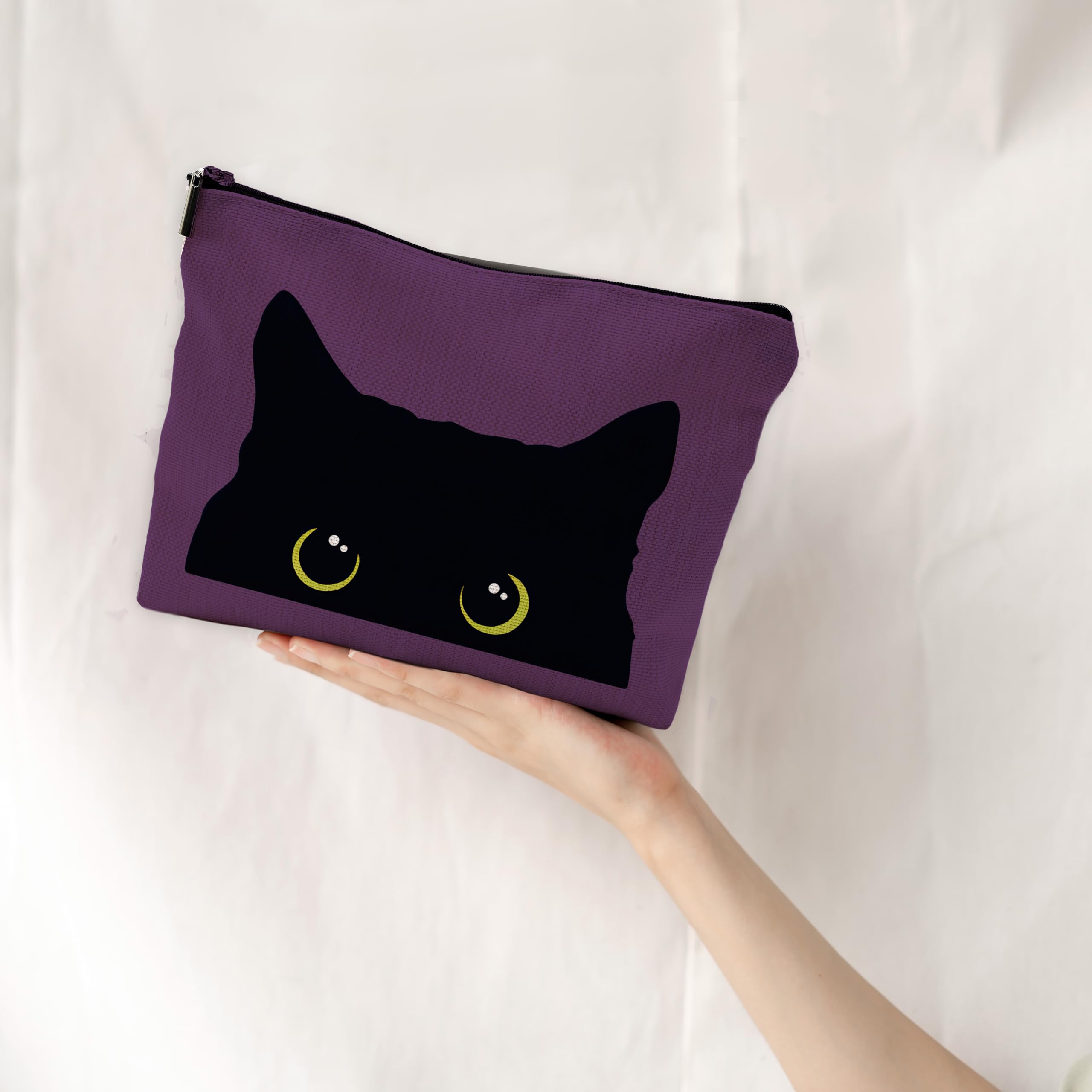 Black Cat Makeup Bag for Women - Cute Kitty Cosmetic Purse for Cat Lovers | Travel & Daily Use