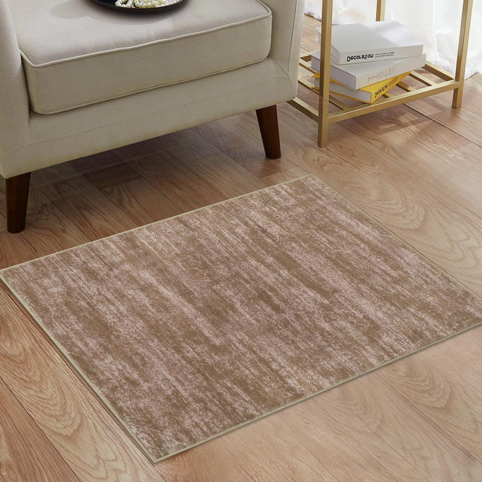 GARVEE 2x4 Small Contemporary Area Rug - Modern Solid Indoor Throw Carpet - Machine Washable Non-Slip Low Pile - Perfect for Living Room, Bedroom & Laundry - 2' x 4' Taupe - Cozy Home Decor & Space Defining Accent