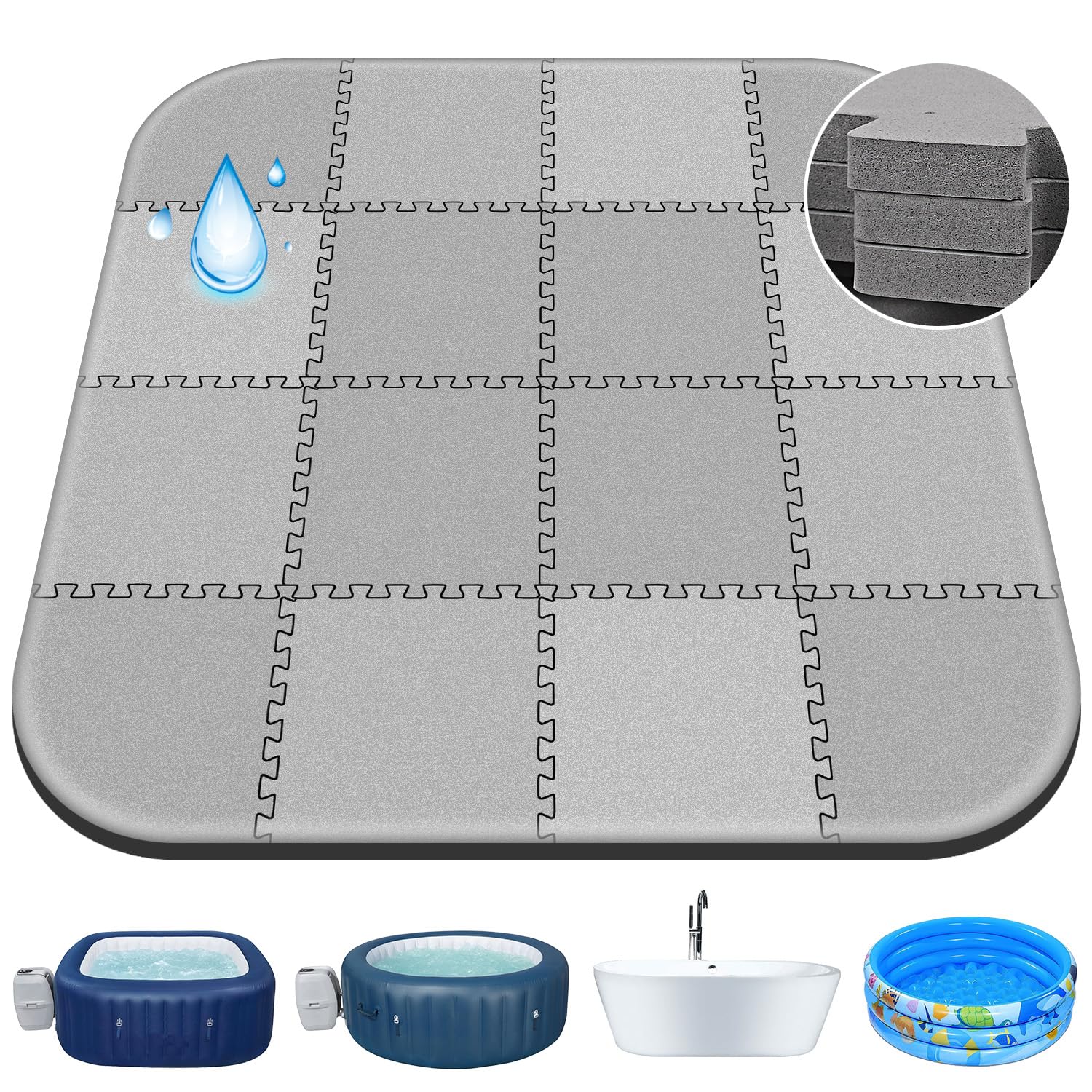 **85 x 85 Inch Extra Thick EVA Foam Hot Tub Mat - Inflatable Spa Accessories for Indoor & Outdoor Use, Portable Pool Flooring Protector | Perfect for Patio, Deck, and Backyard Relaxation**