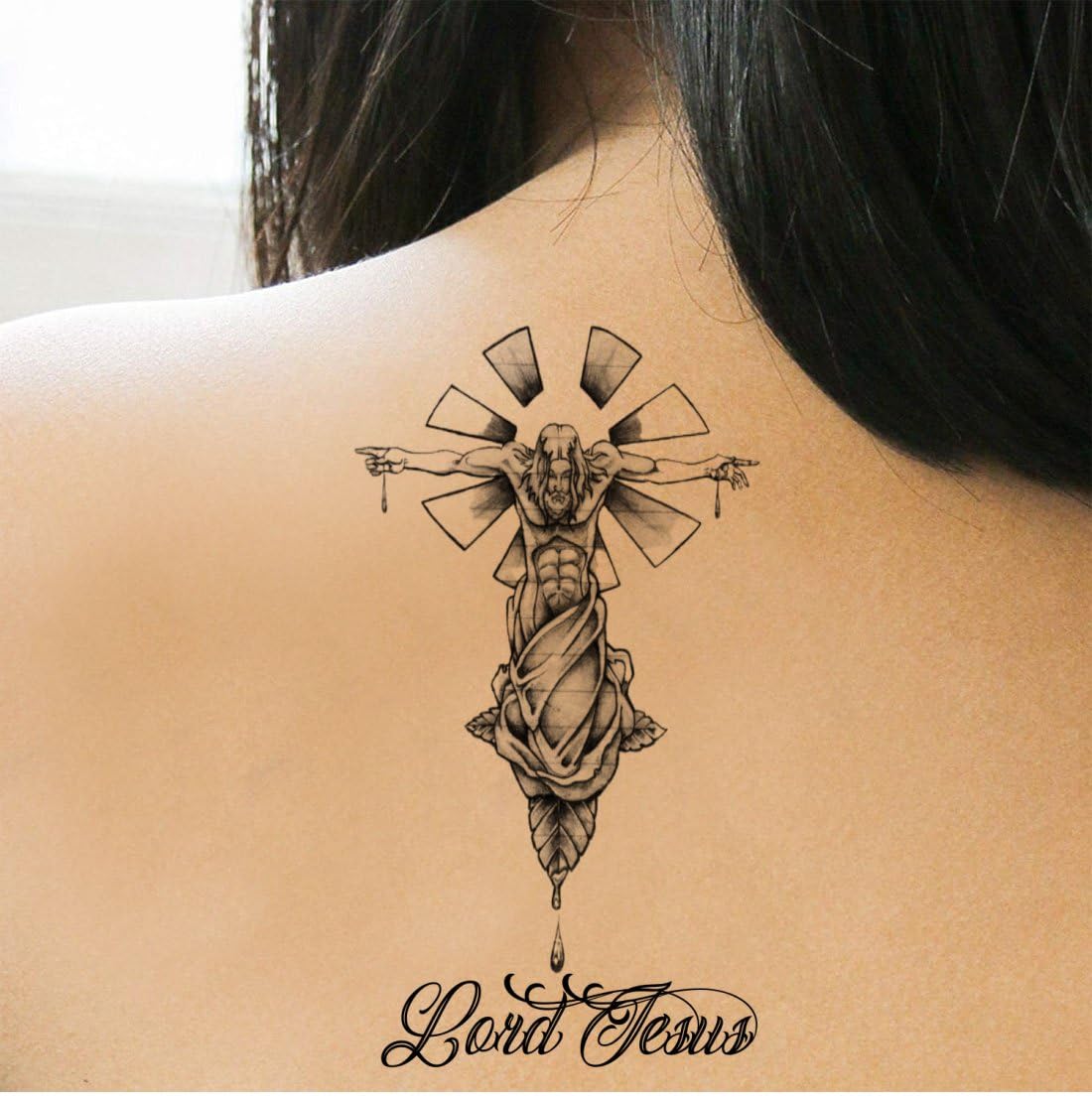 Lord Jesus Black Temporary Tattoo for Men & Women - Waterproof Religious Body Art - Perfect for Church Events, Bible Studies & Christian Gatherings